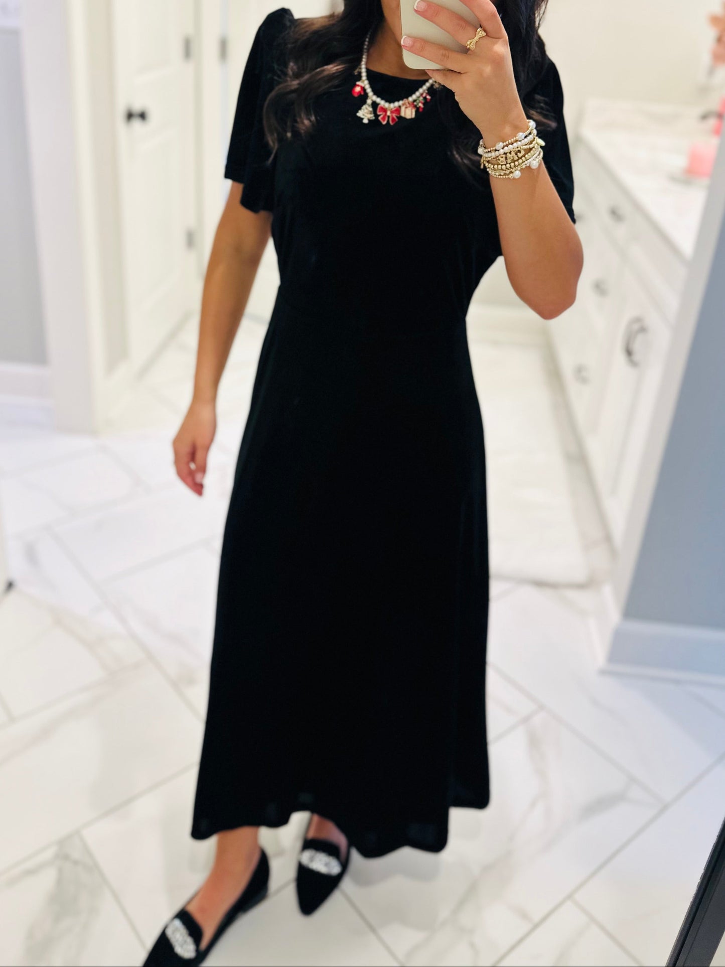 The Mary Black Velvet A-line Midi Dress
