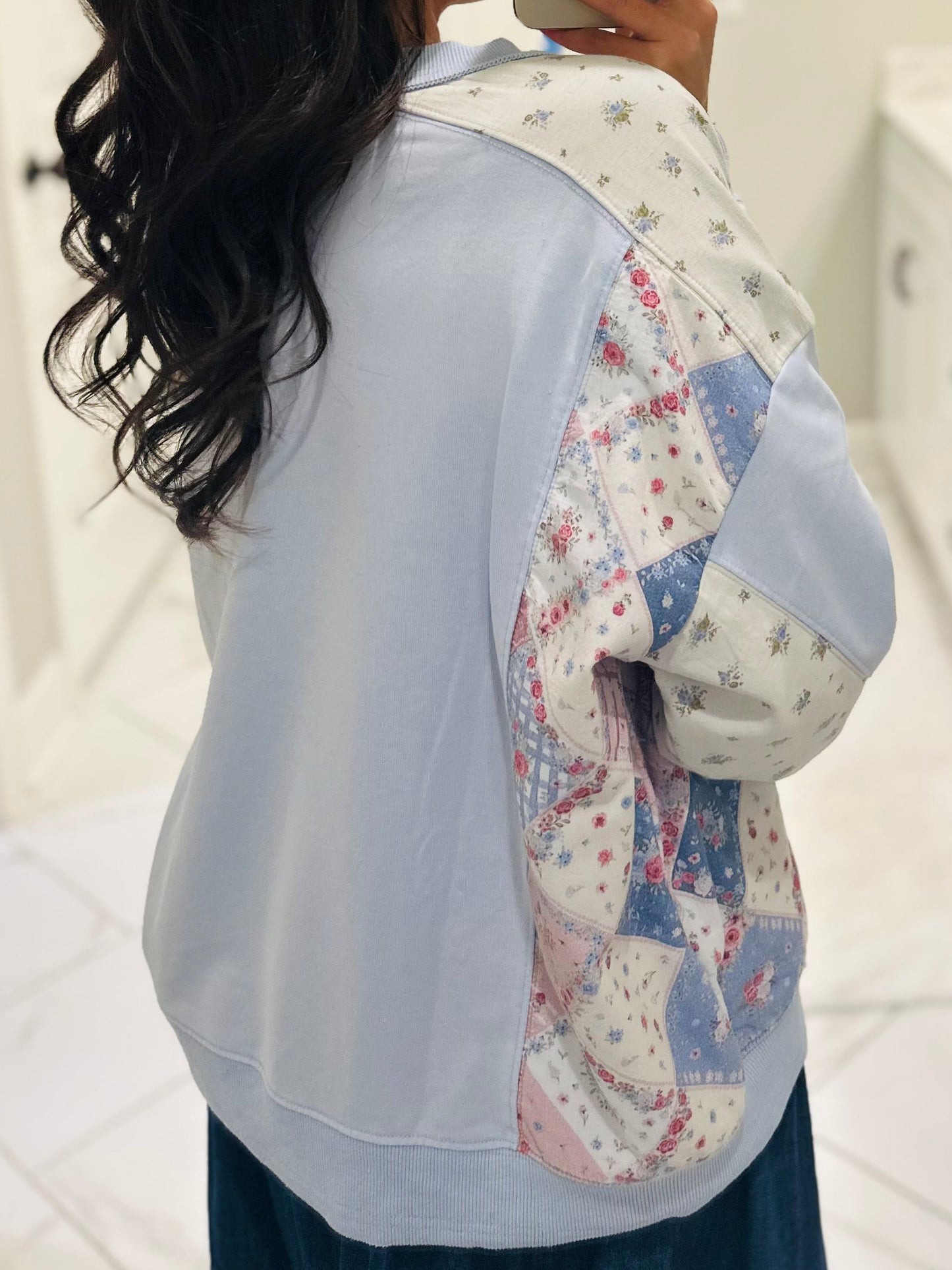 The Naomi Blue Pastel Patchwork Pullover