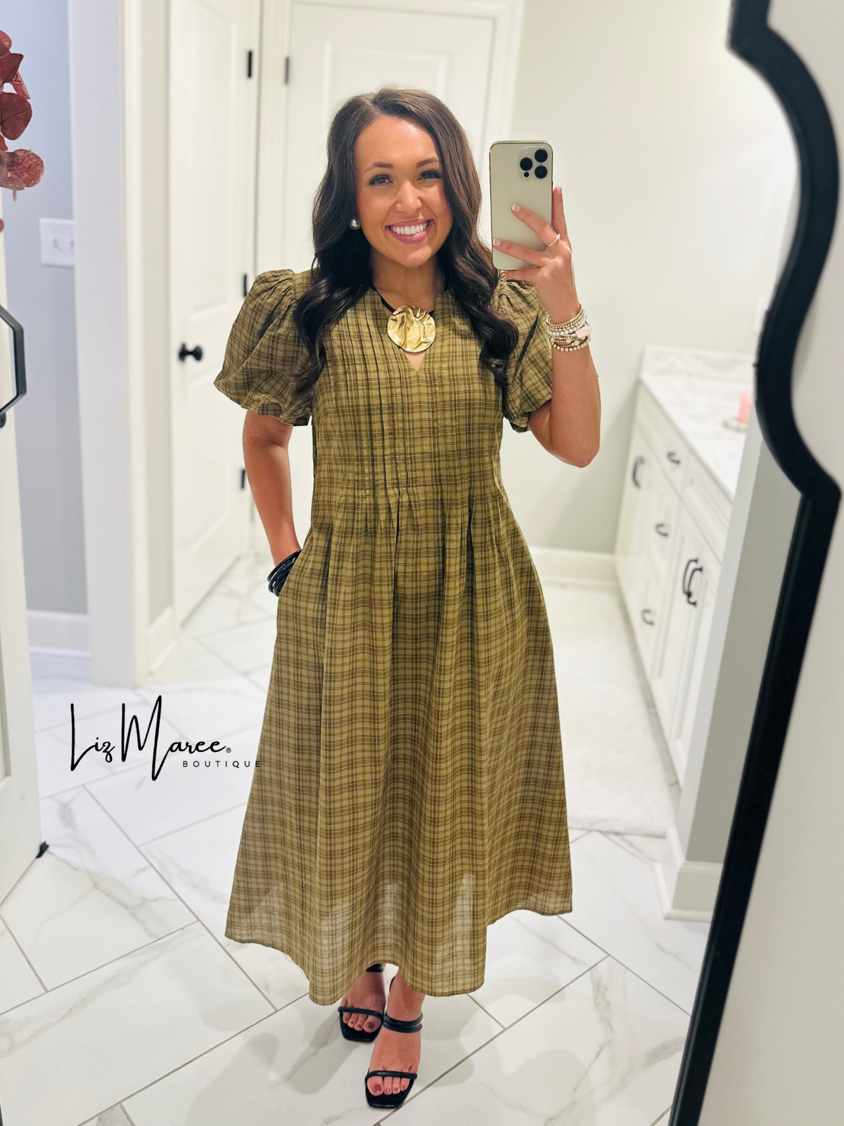 The Sawyer Olive Plaid Midi Dress