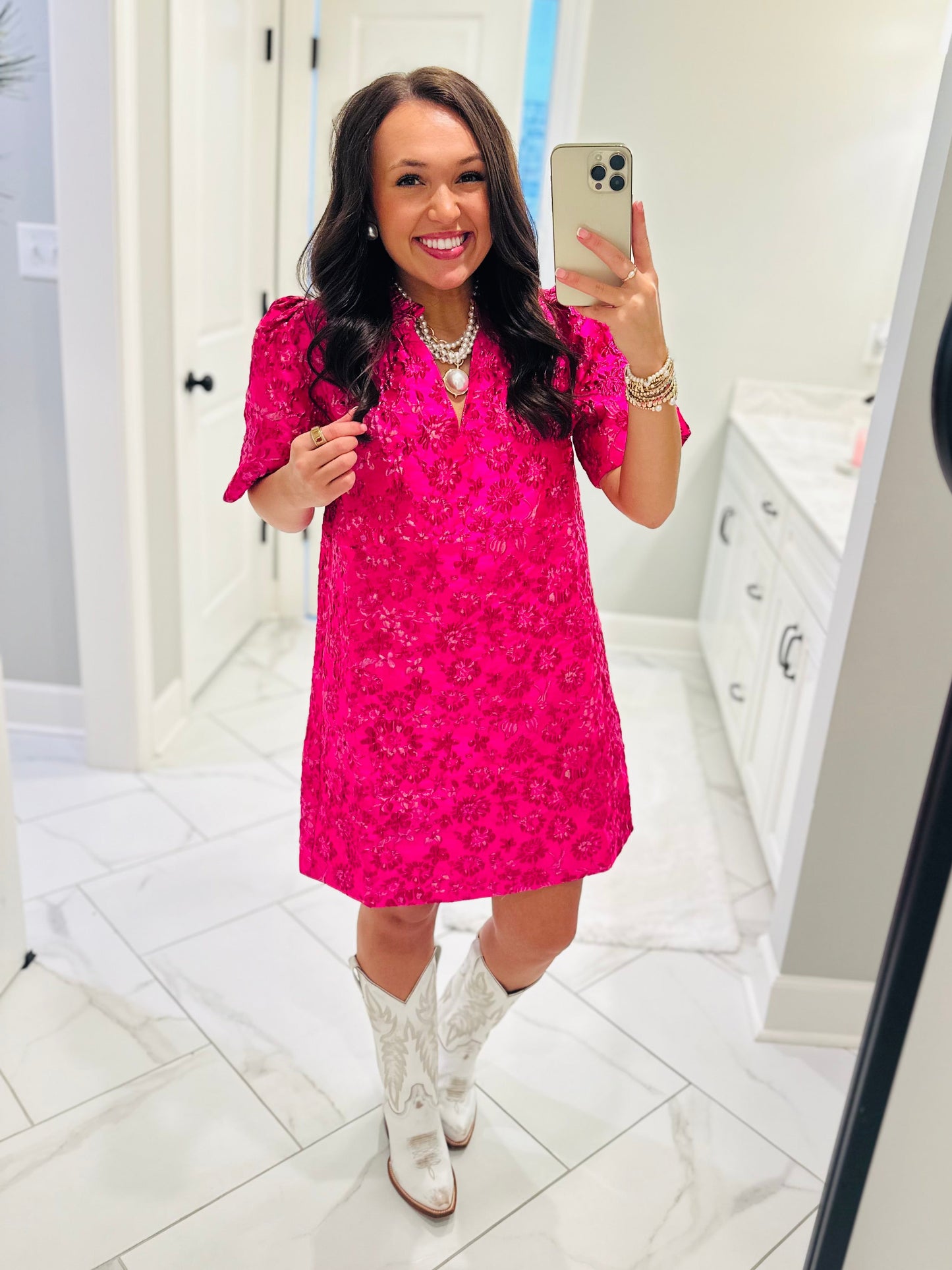 The Harrington Fuchsia Jacquard Shift Dress