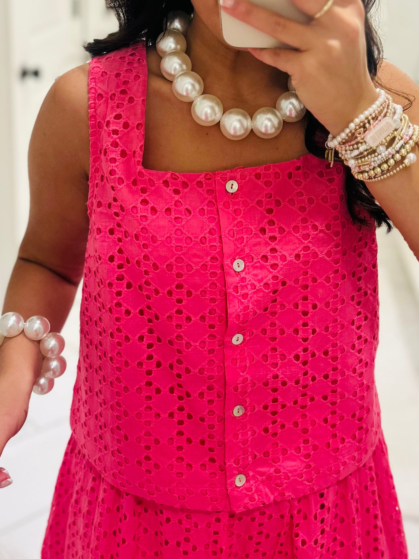 The Livi Hot Pink Eyelet Top + Skirt Set