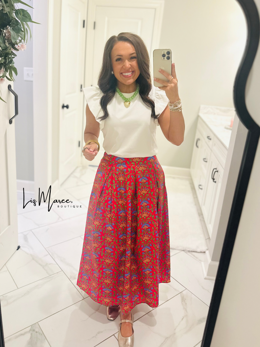 The Hailey Multi Floral Pleated Midi Skirt