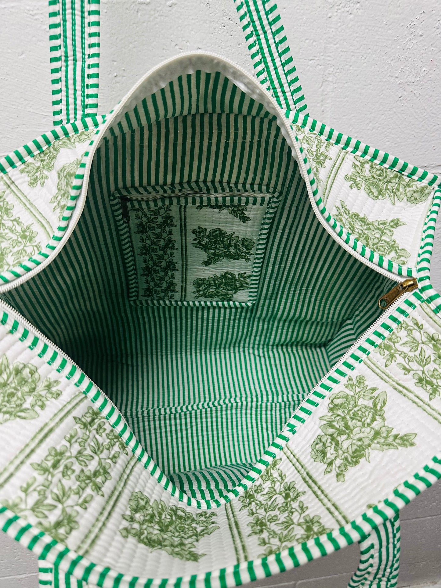 The Green + White Floral Quilted Tote Bag