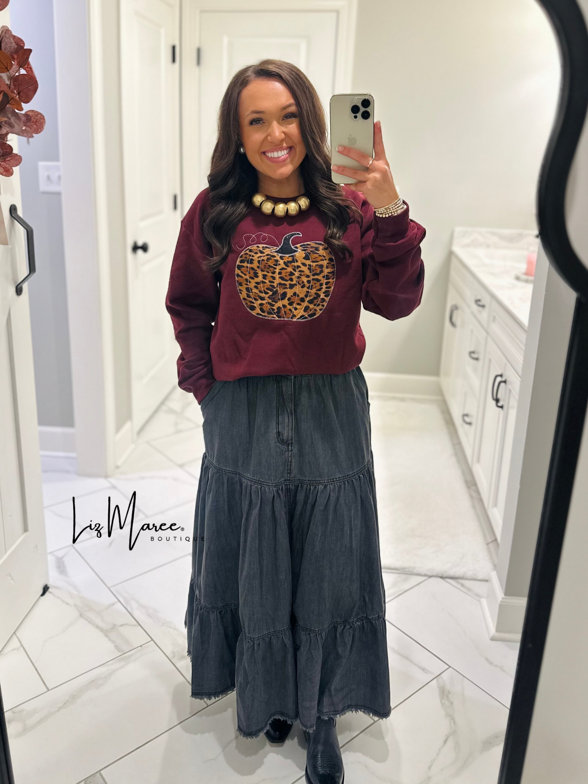 The Callie Black Denim Tiered Midi Skirt