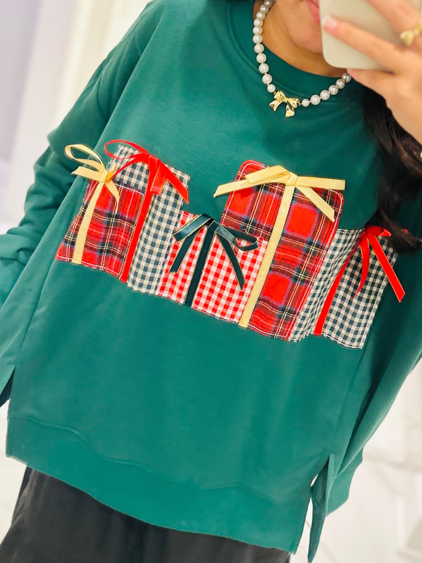 The Christmas Gift Box Patchwork Embroidered Sweatshirt