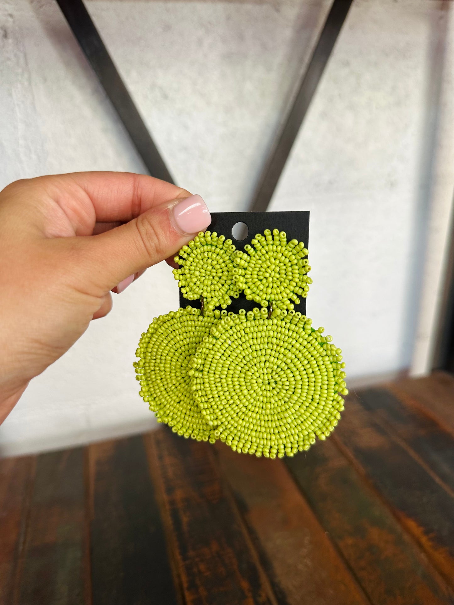 Lime Green Beaded Disc Earring