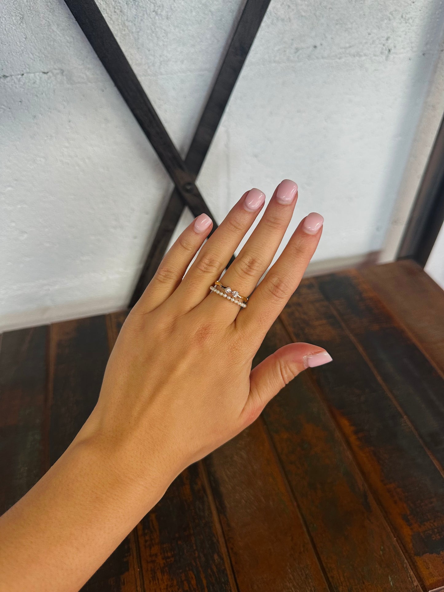 Dainty Gold Layered Pearl Bow Ring