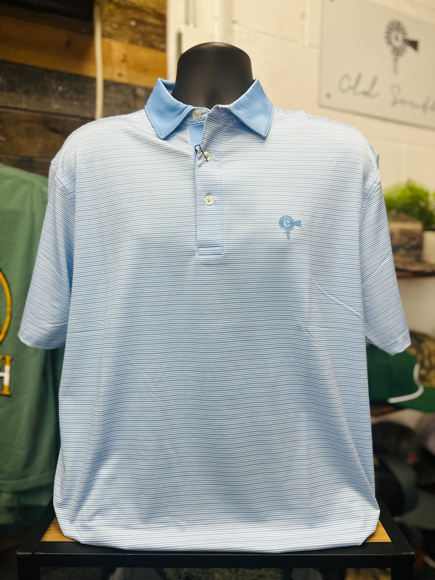Blue Sky Stripe Performance Polo