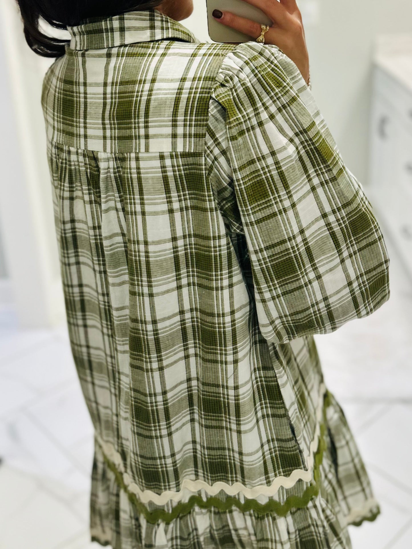 The Gale Olive Green Plaid Dress