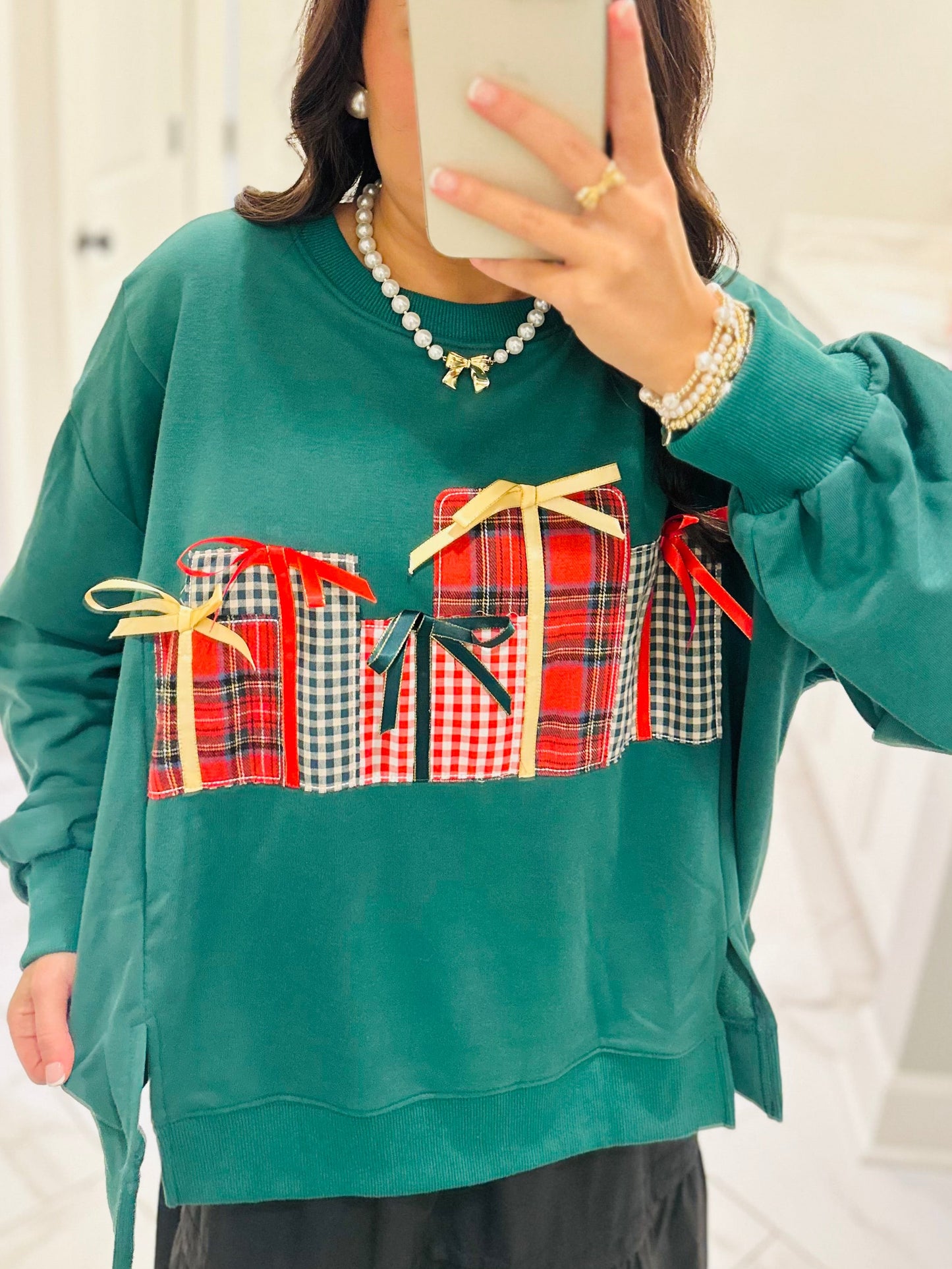 The Christmas Gift Box Patchwork Embroidered Sweatshirt