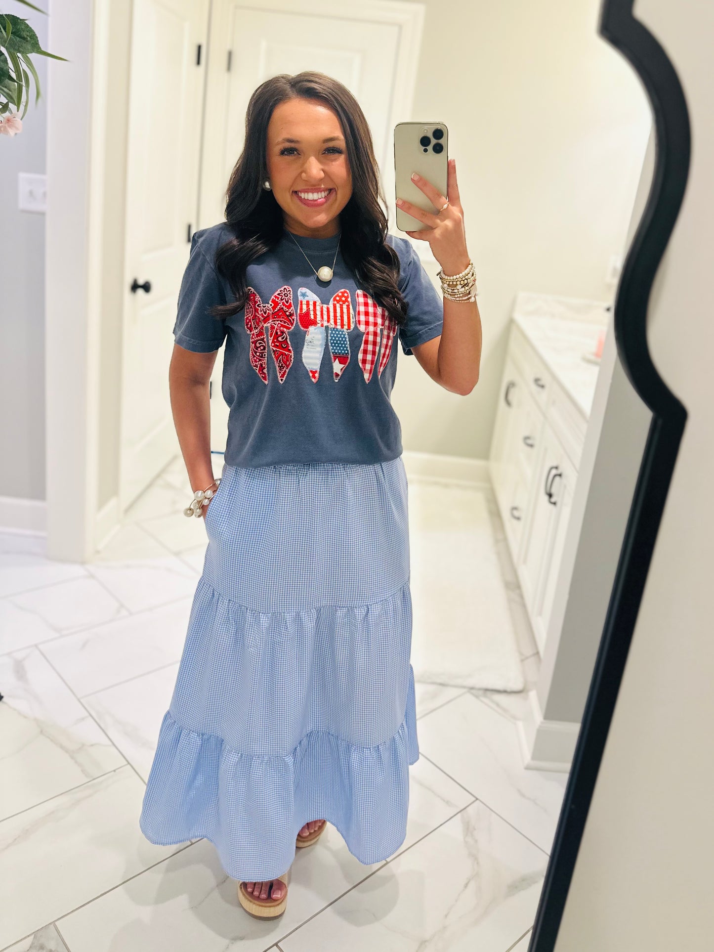 The Coquette Bow Trio Patriotic Embroidered Tee