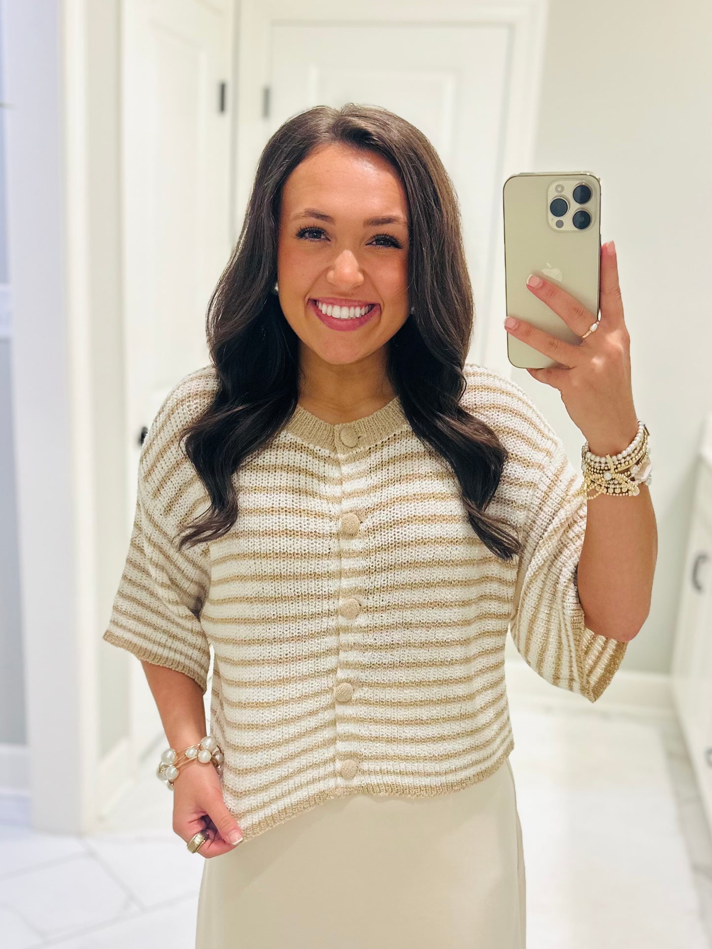 The Julie Taupe Striped Knit Top