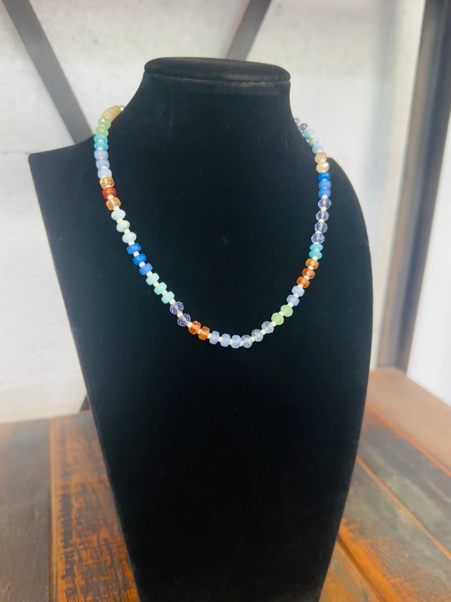 Blue Multi Rondelle Bead Necklace