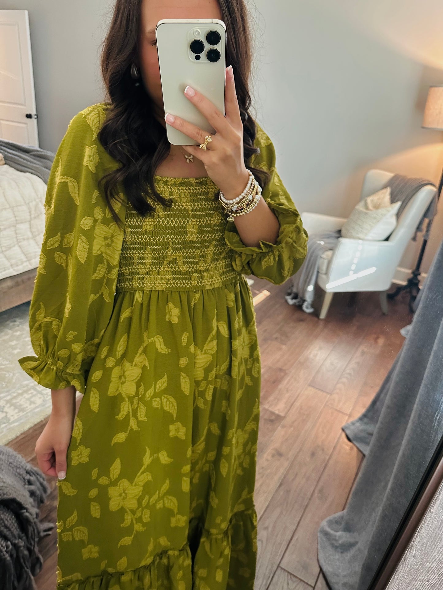 The Parker Olive Green Floral Maxi Dress