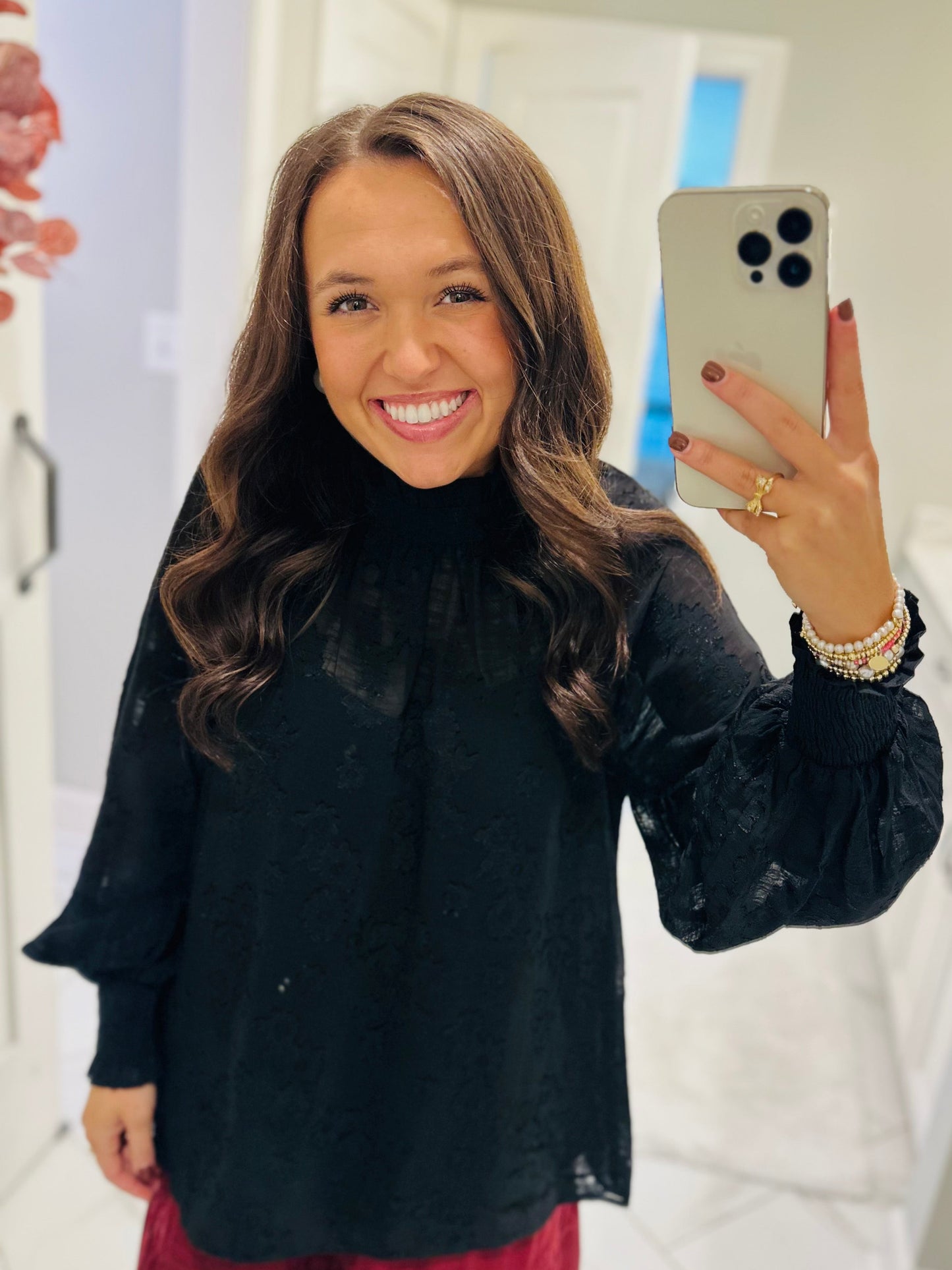 The Ava Black Floral Jacquard Top