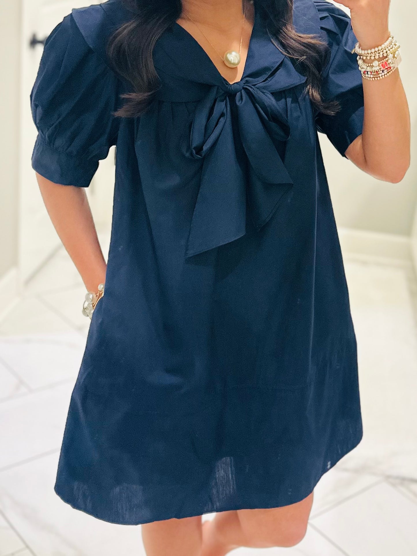 The Emmy Navy Bow Dress