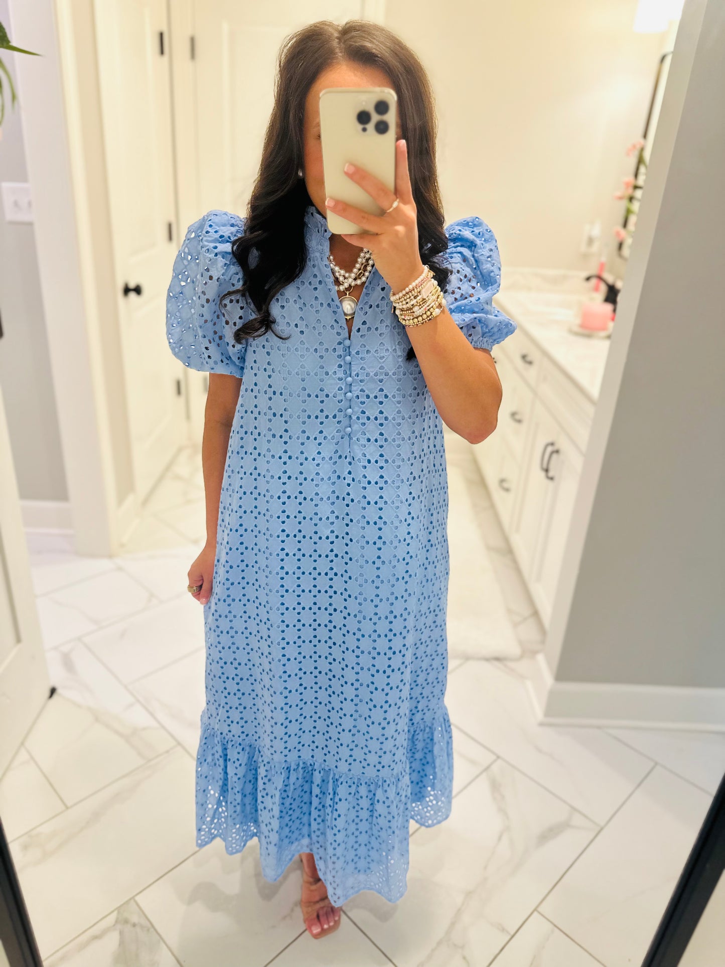 The Liz Light Blue Eyelet Midi Dress