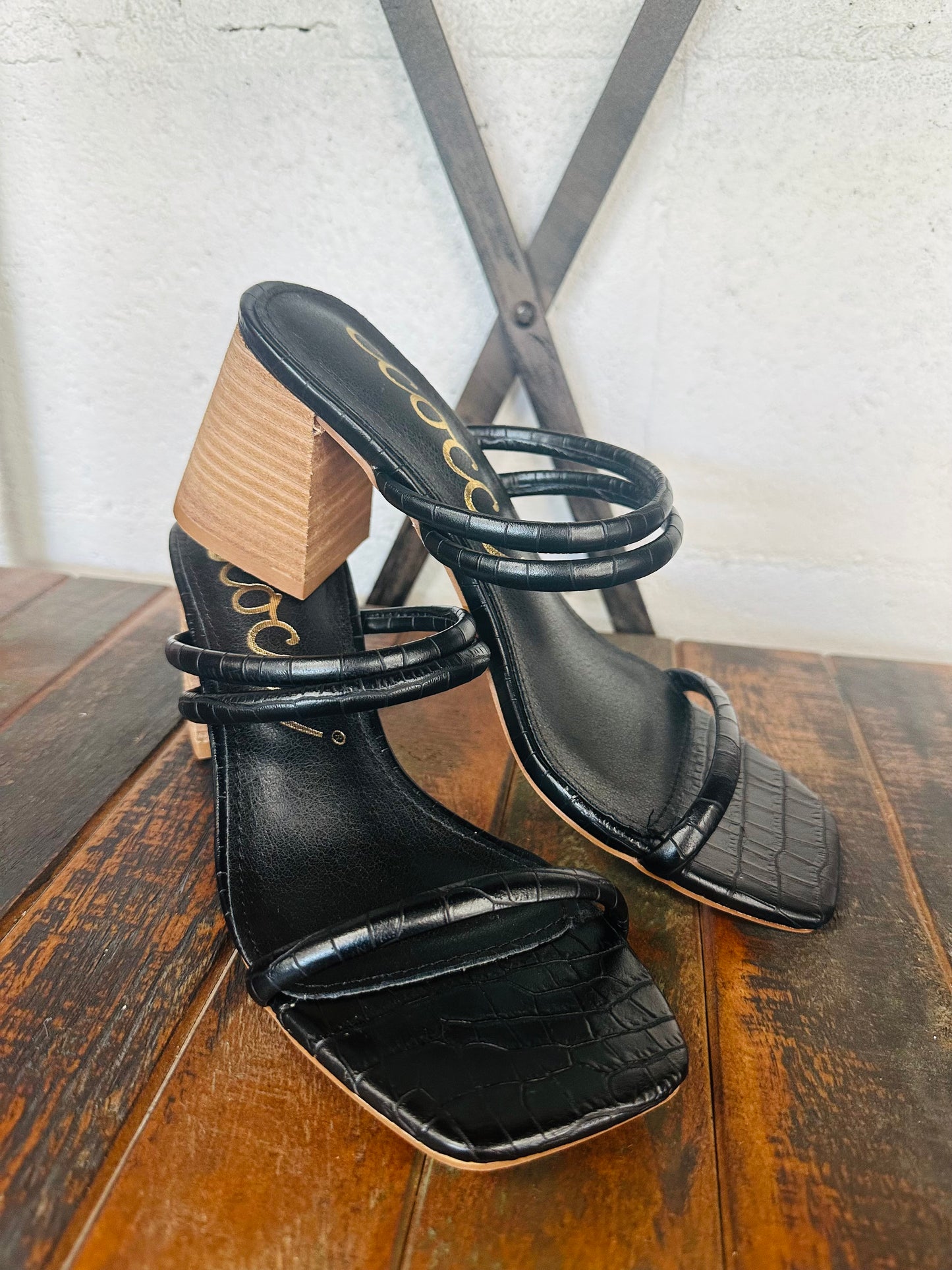 The Heather Black Croc Leather Heel