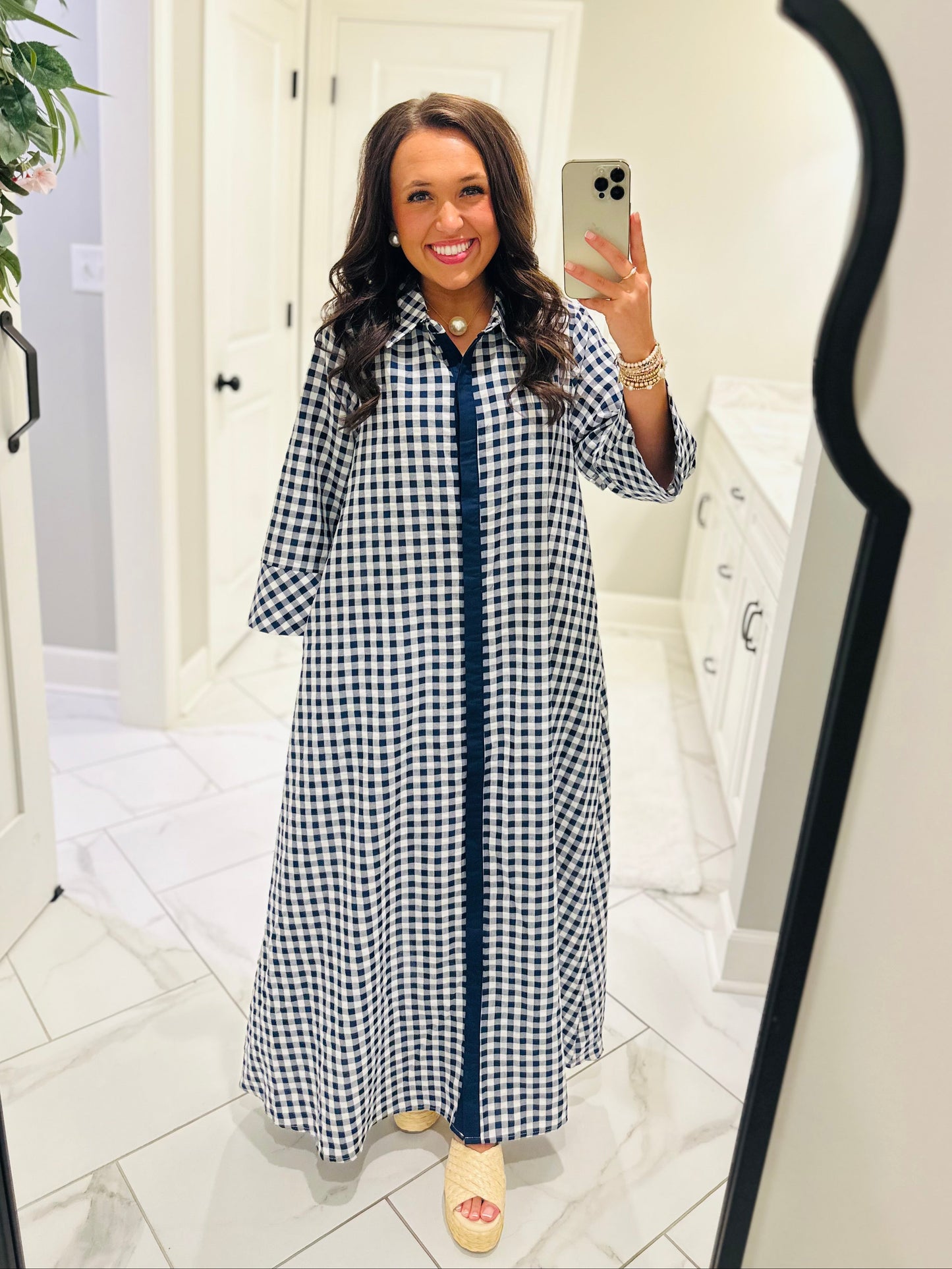 The Hattie Navy Gingham Midi Dress