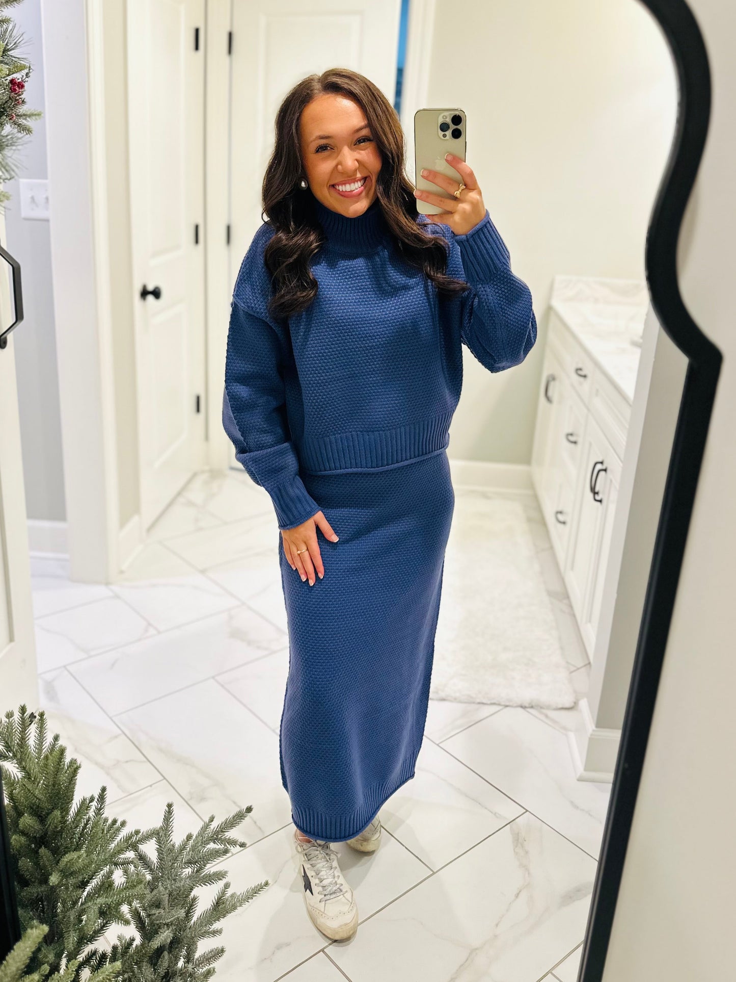 The Denver Dusty Blue Sweater & Skirt Set