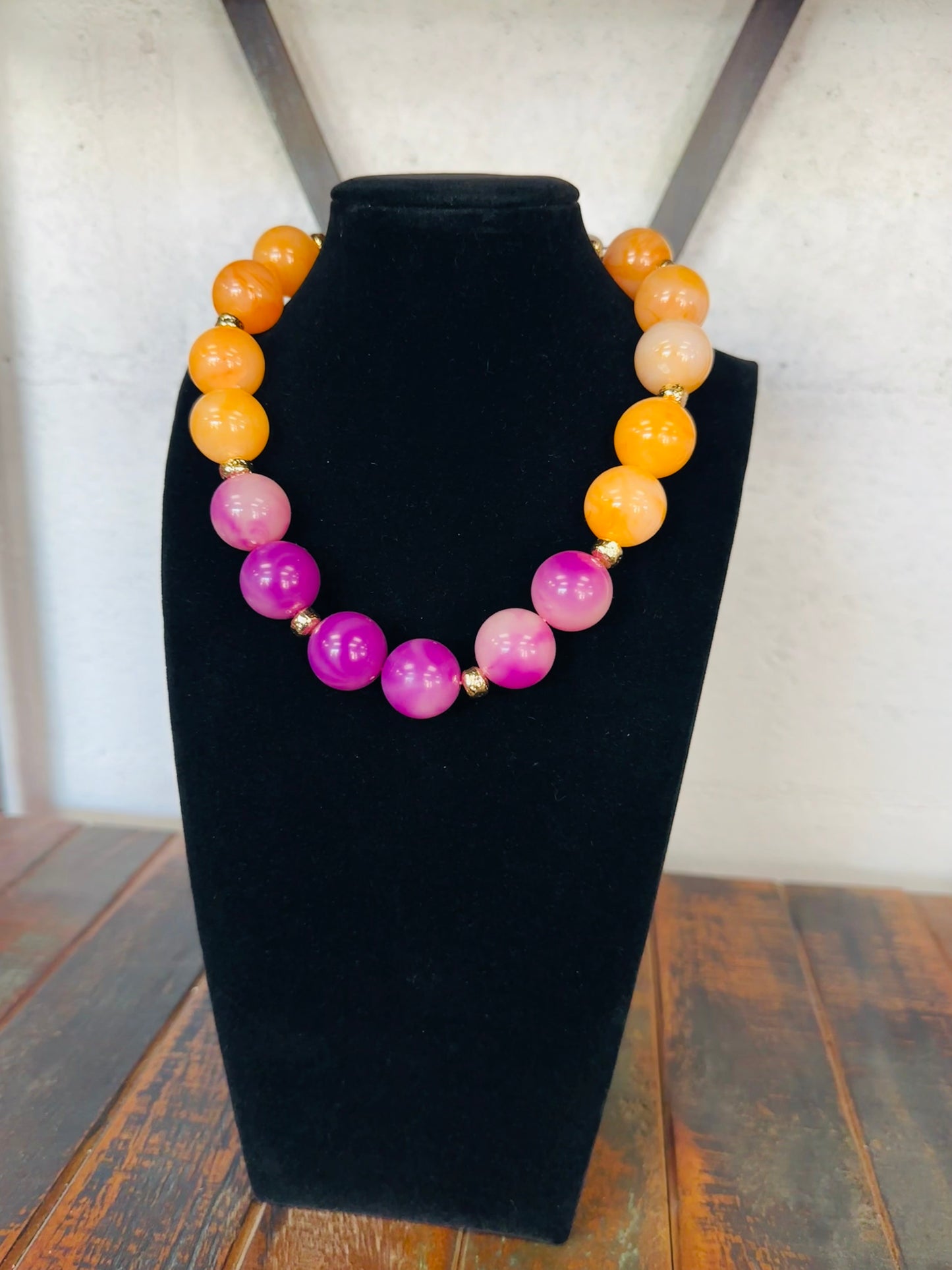 Orange + Purple Acrylic Beaded Ball Necklace