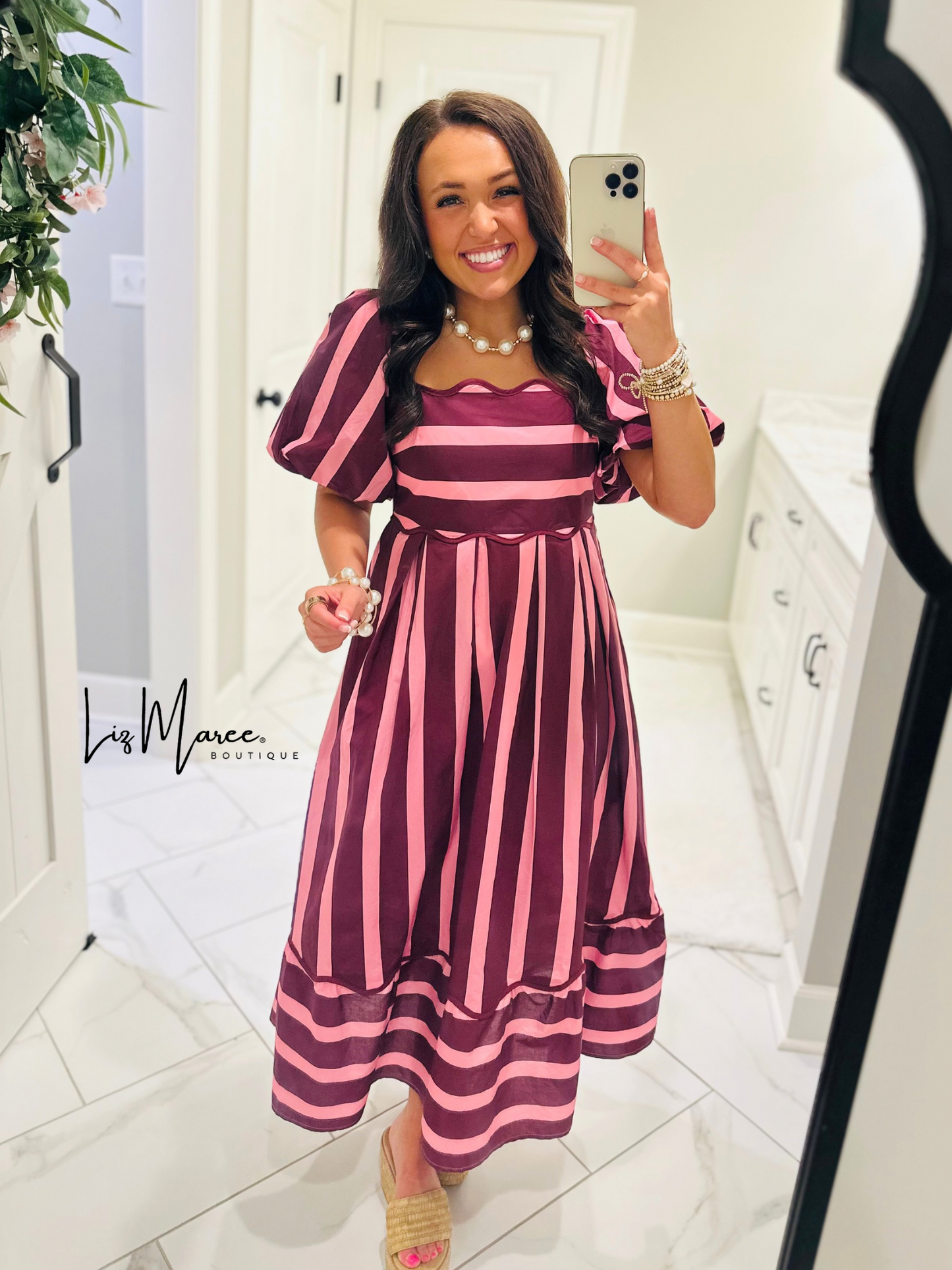 The Reagan Plum Striped Midi Dress