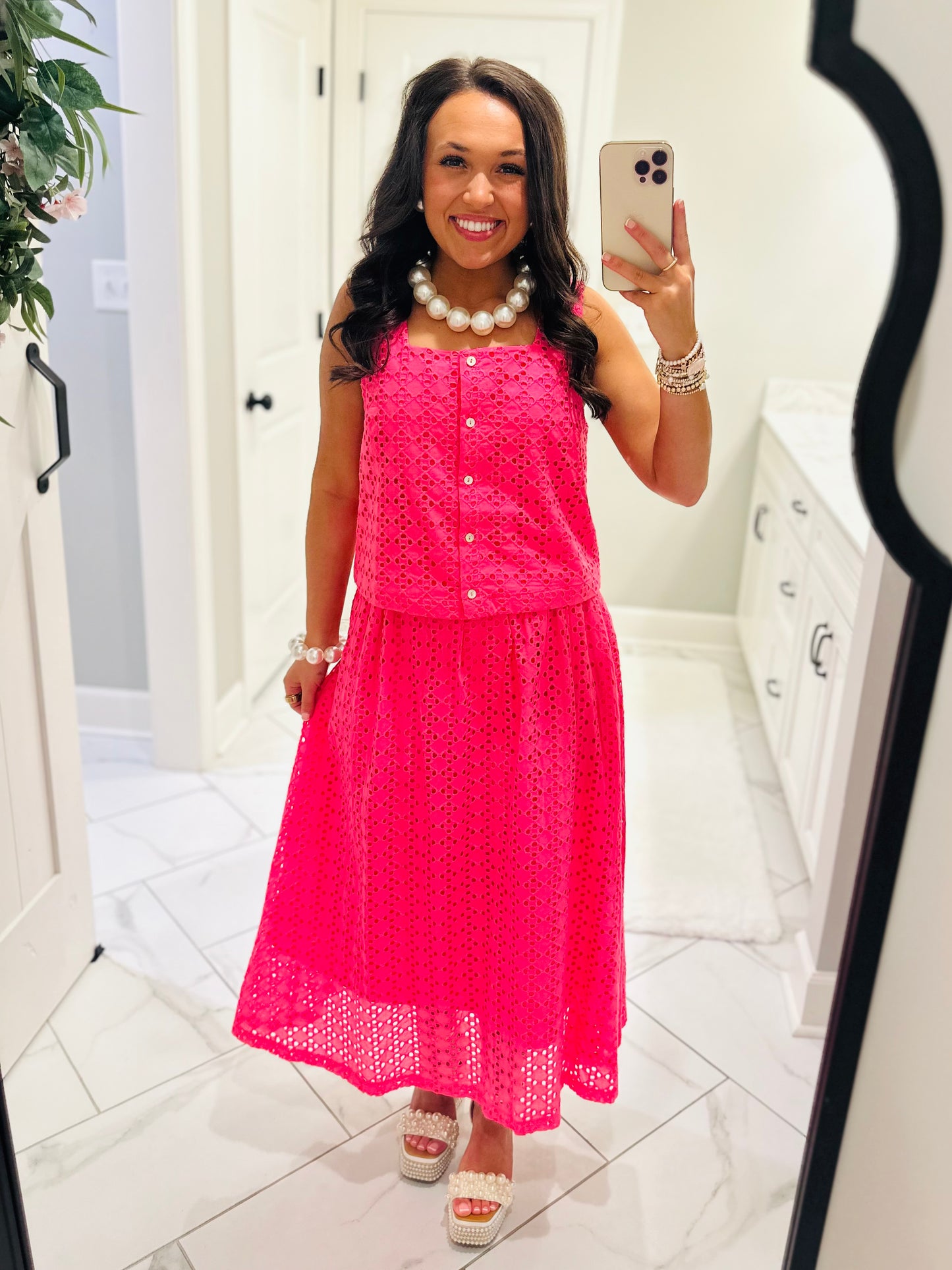 The Livi Hot Pink Eyelet Top + Skirt Set