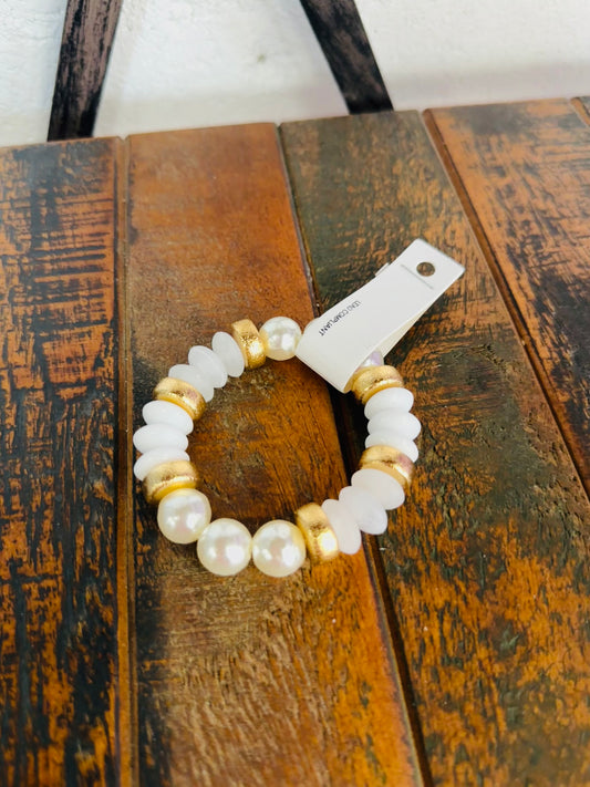 White + Gold Pearl Bead Bracelet