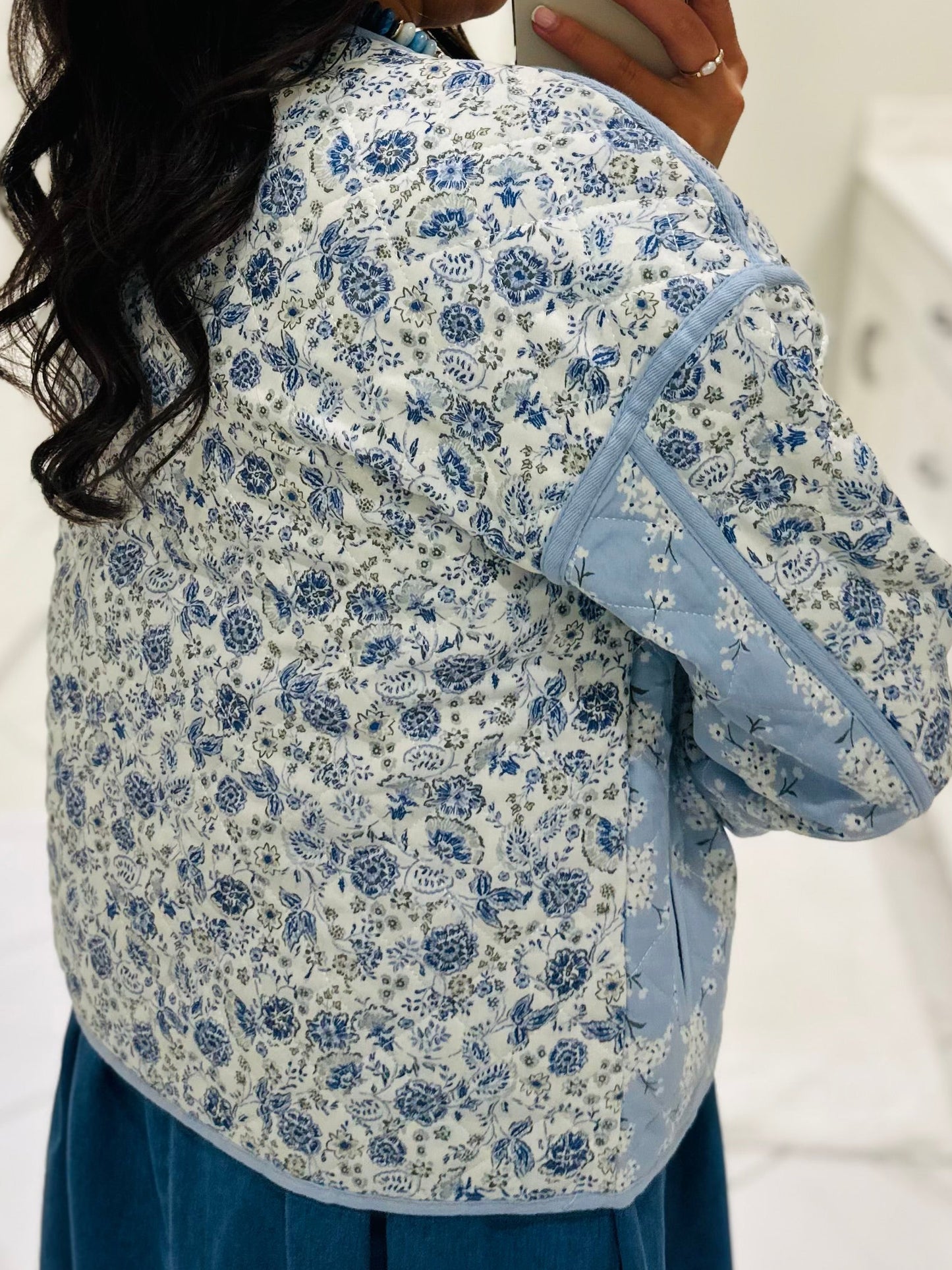The Amelia Blue Floral Quilted Jacket