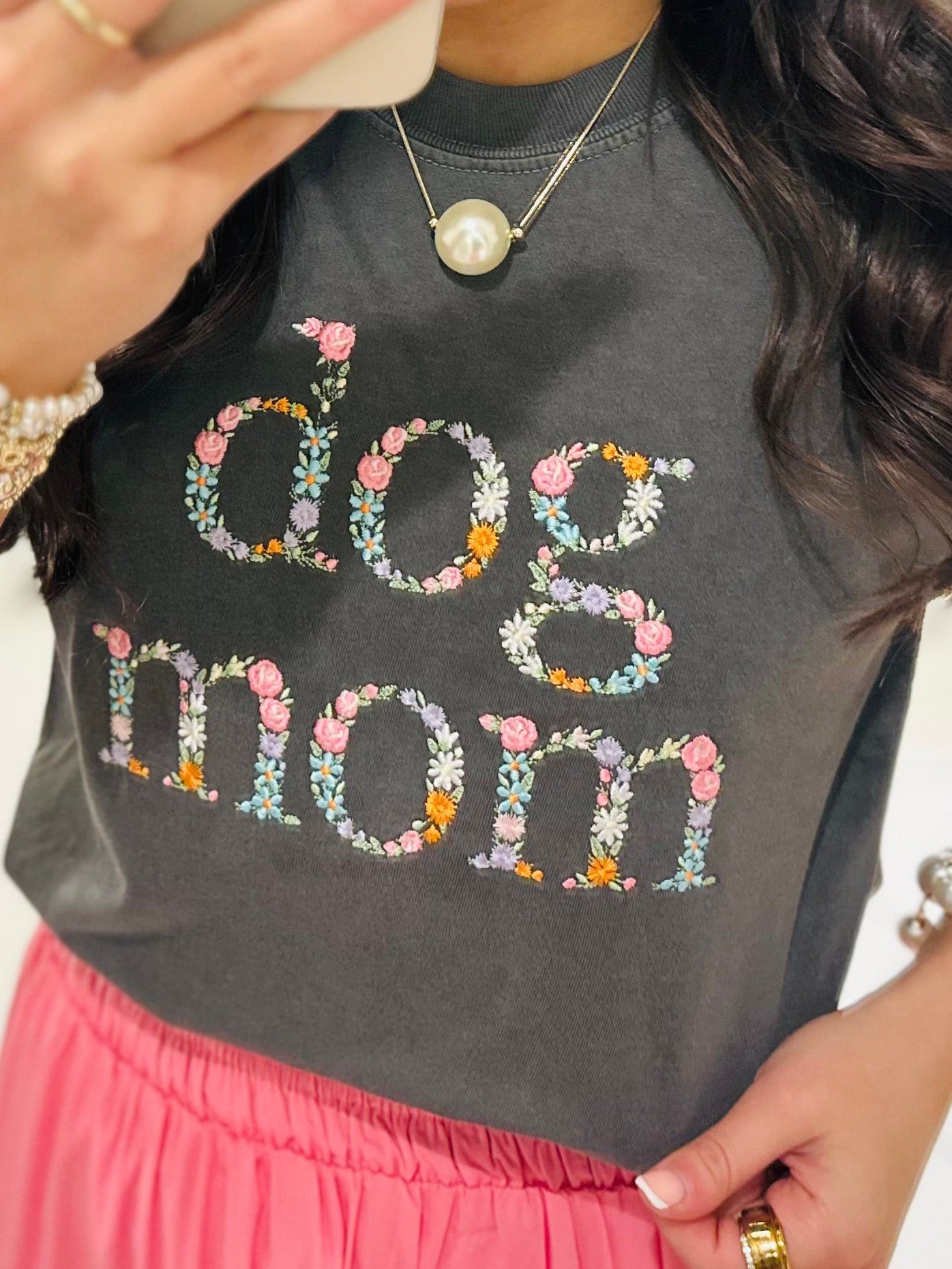 The Floral Dog Mom Embroidered Tee