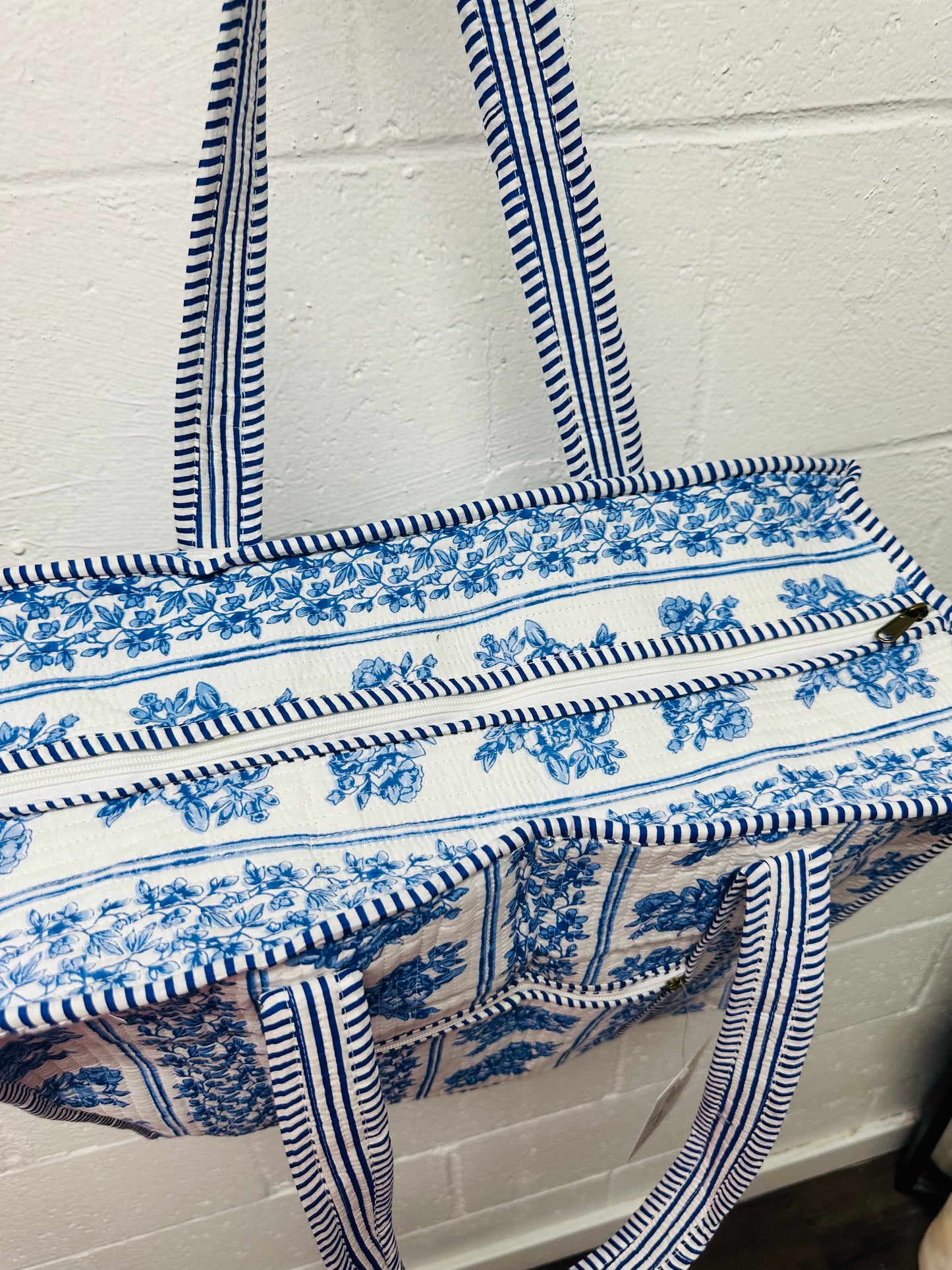 The Blue + White Floral Quilted Tote Bag