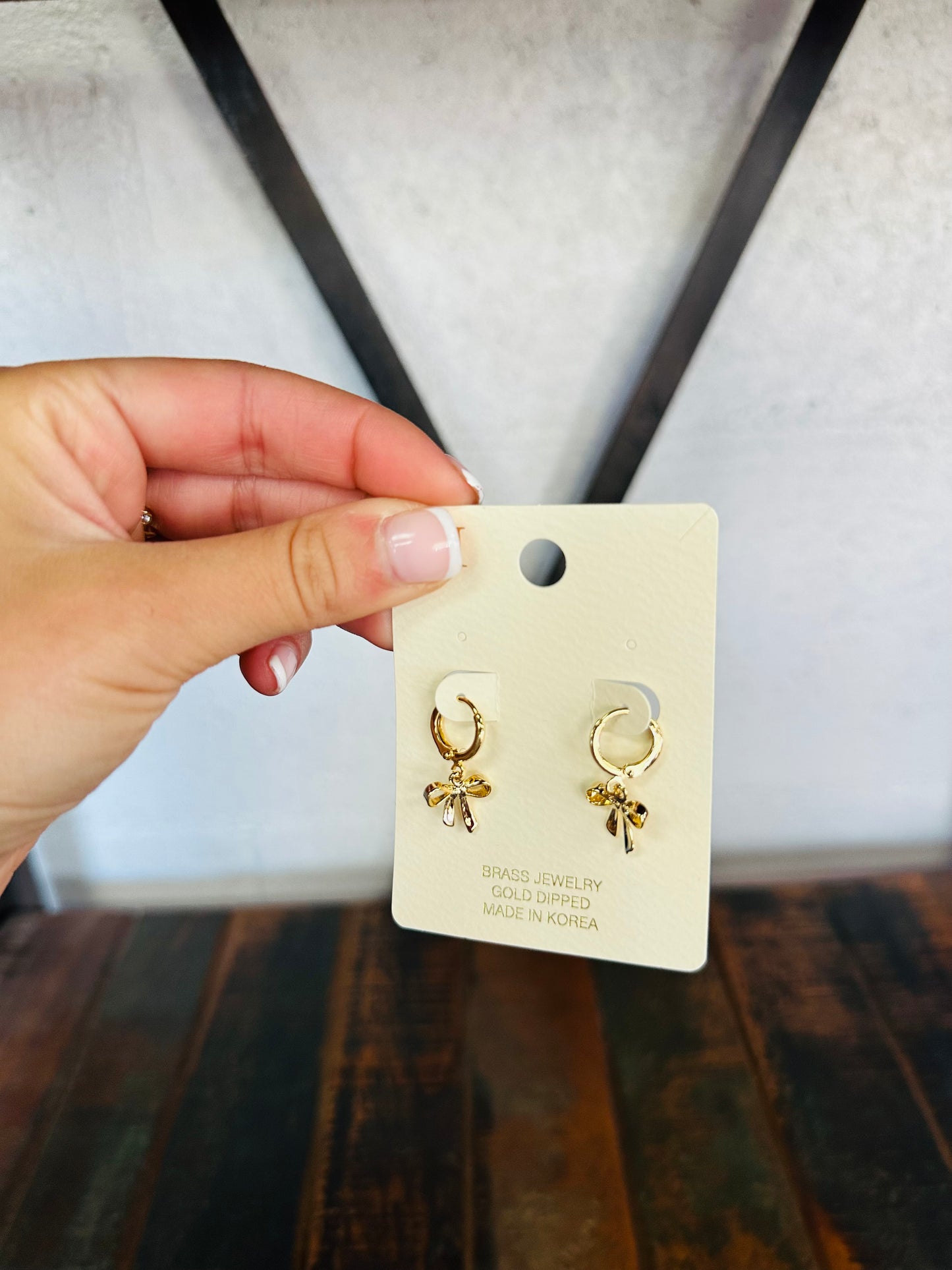 Dainty Gold Bow Dangling Hoop Earring