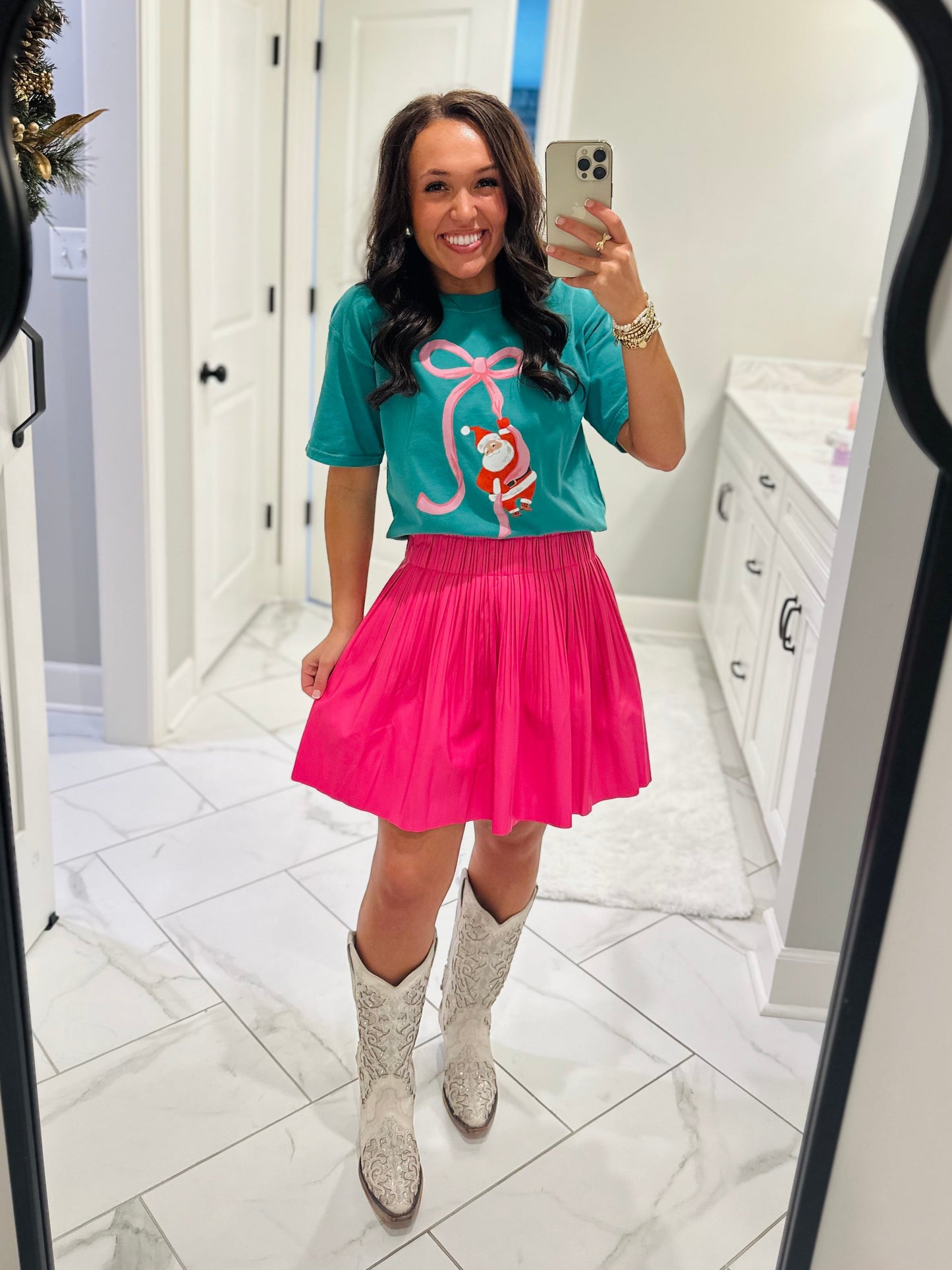 The Annie Hot Pink Leather Pleated Skirt