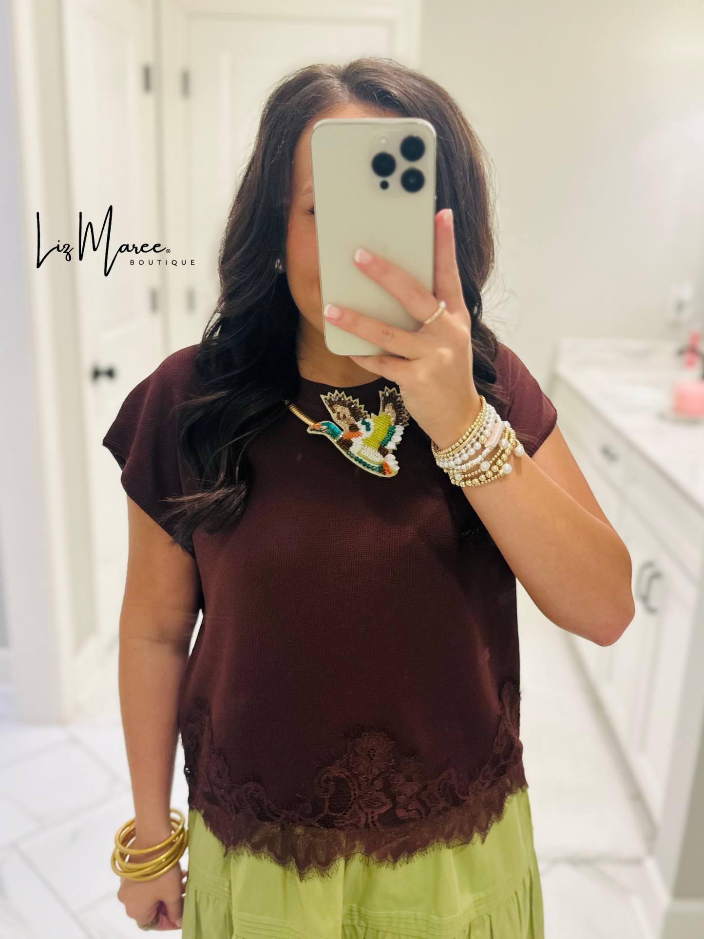 The Vera Brown Lace Hem Top