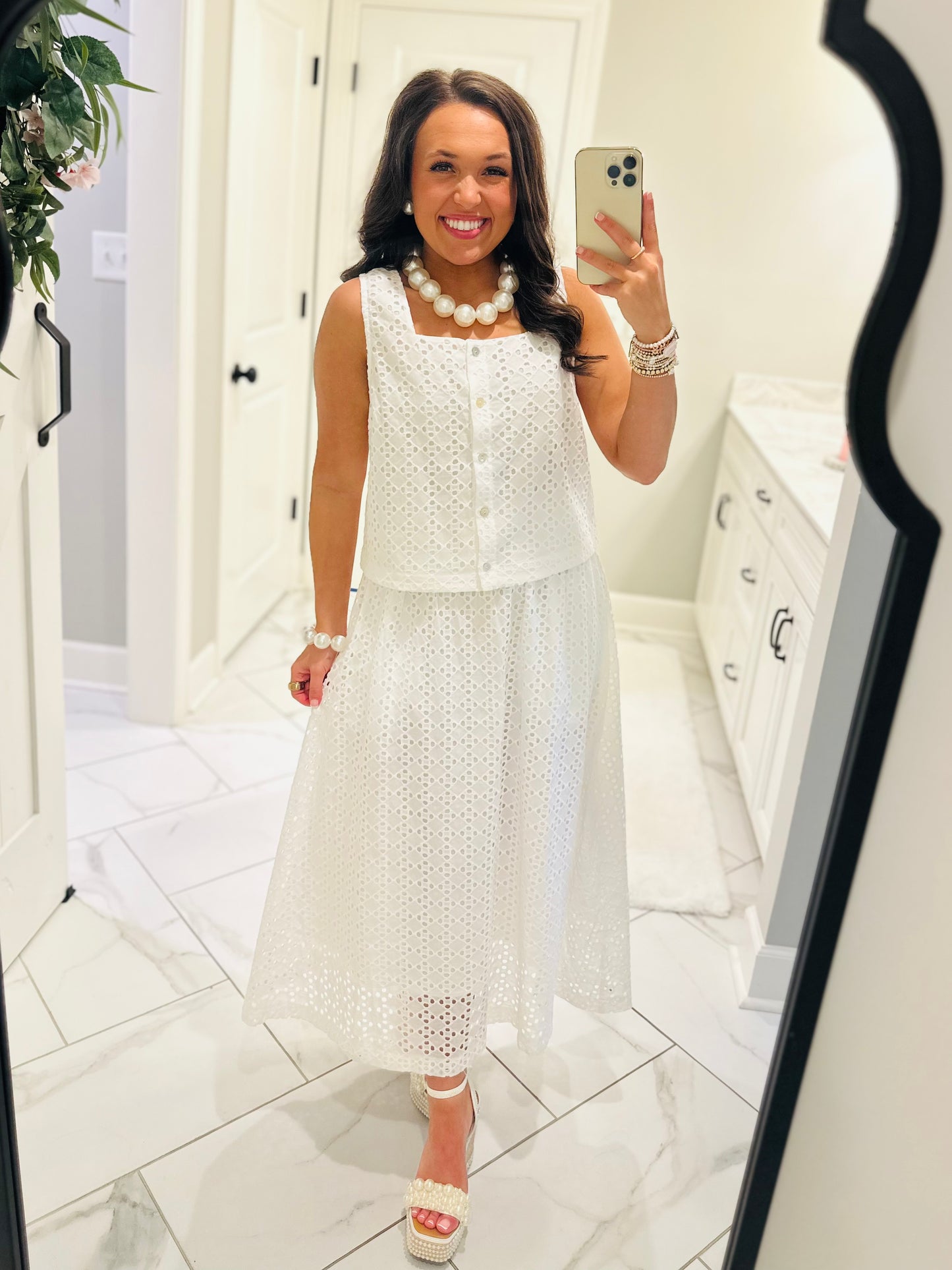 The Livi White Eyelet Top + Skirt Set