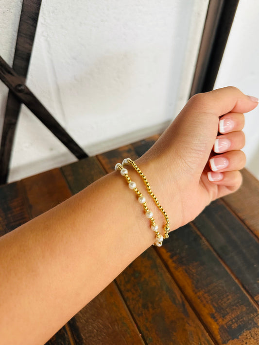 Pearl + Gold Bracelet Set