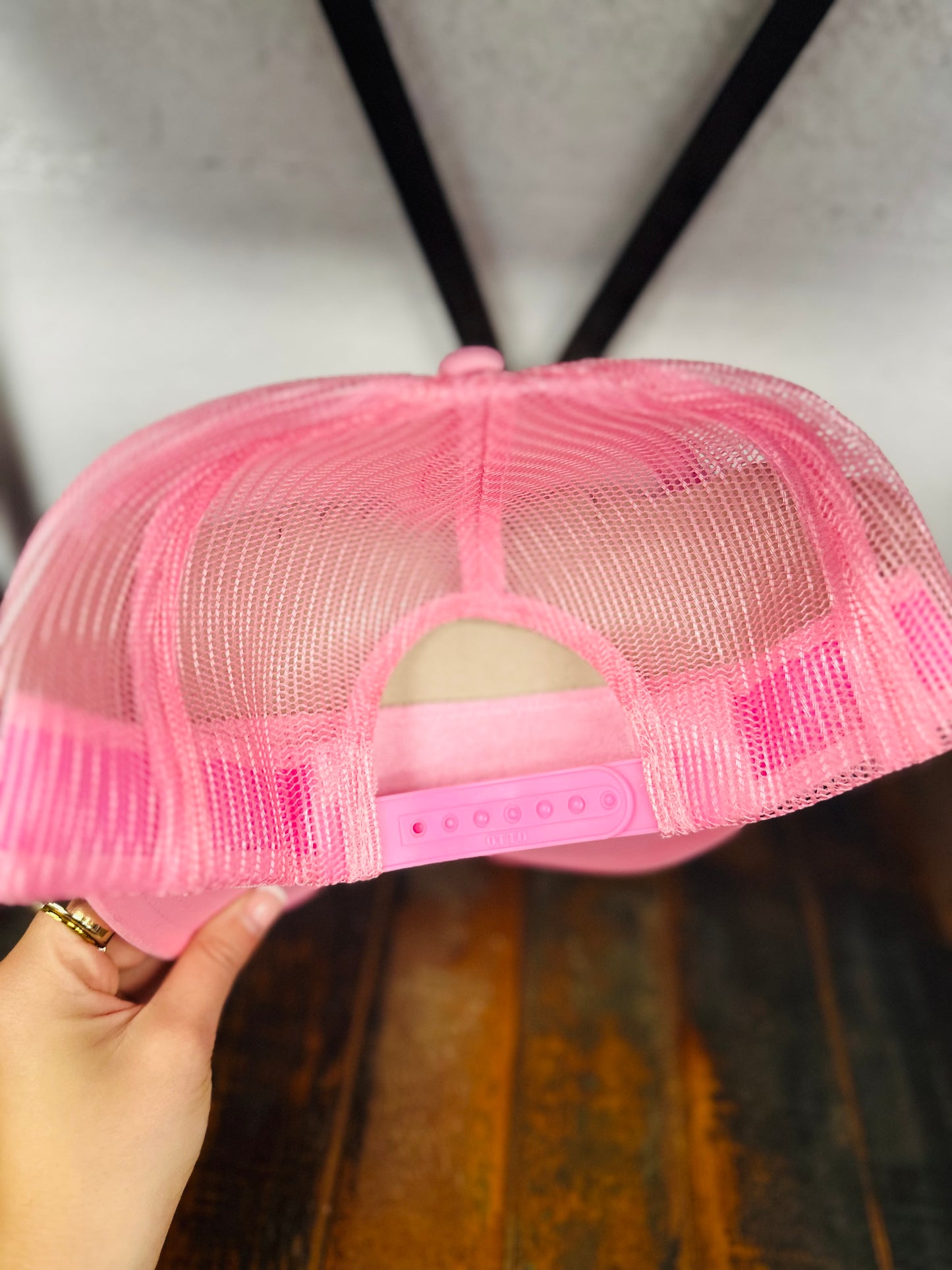 Light Pink Feather + Turquoise Stone Trucker Hat