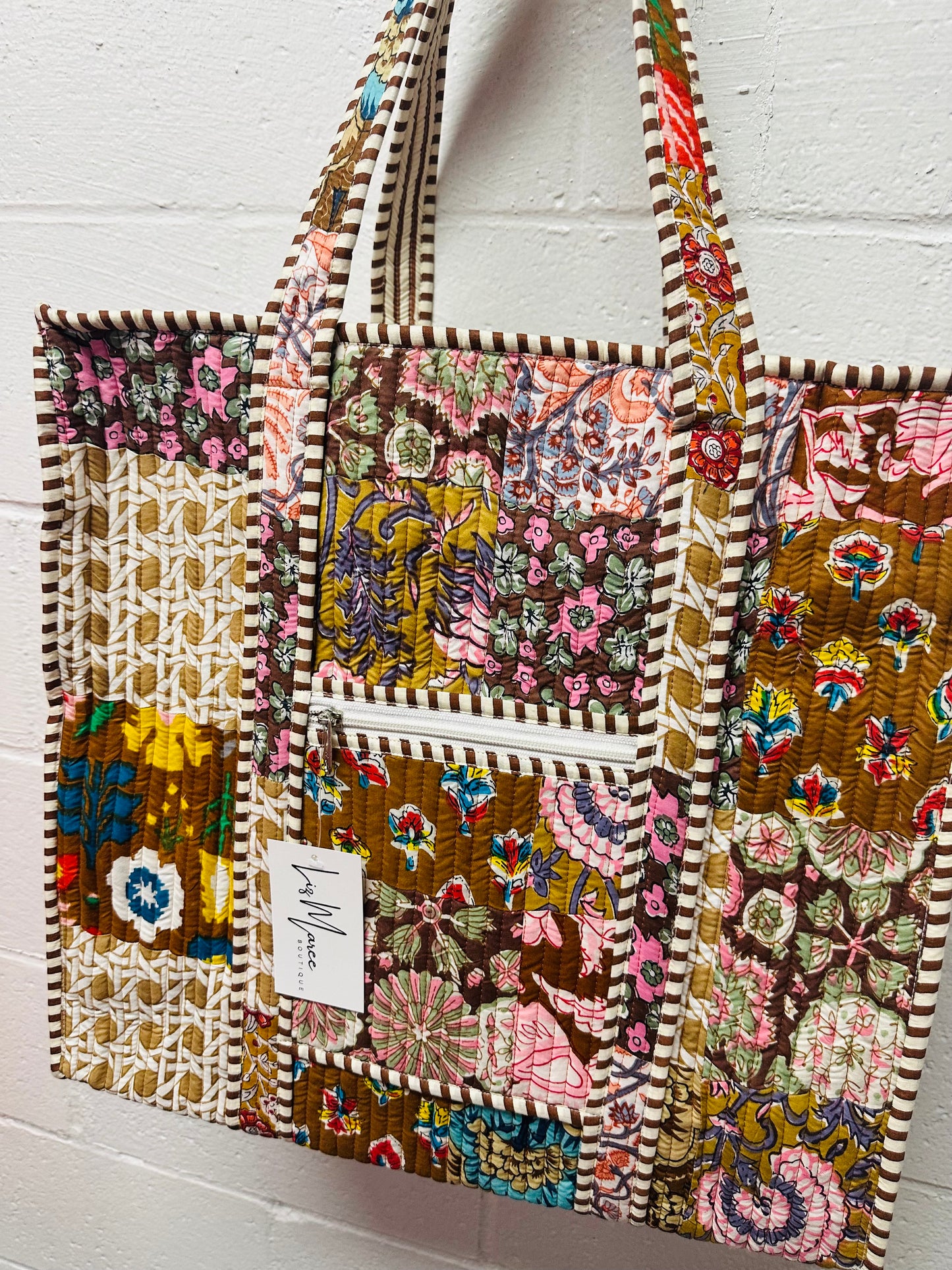 The Brown Multicolor Patchwork Quilted Tote Bag