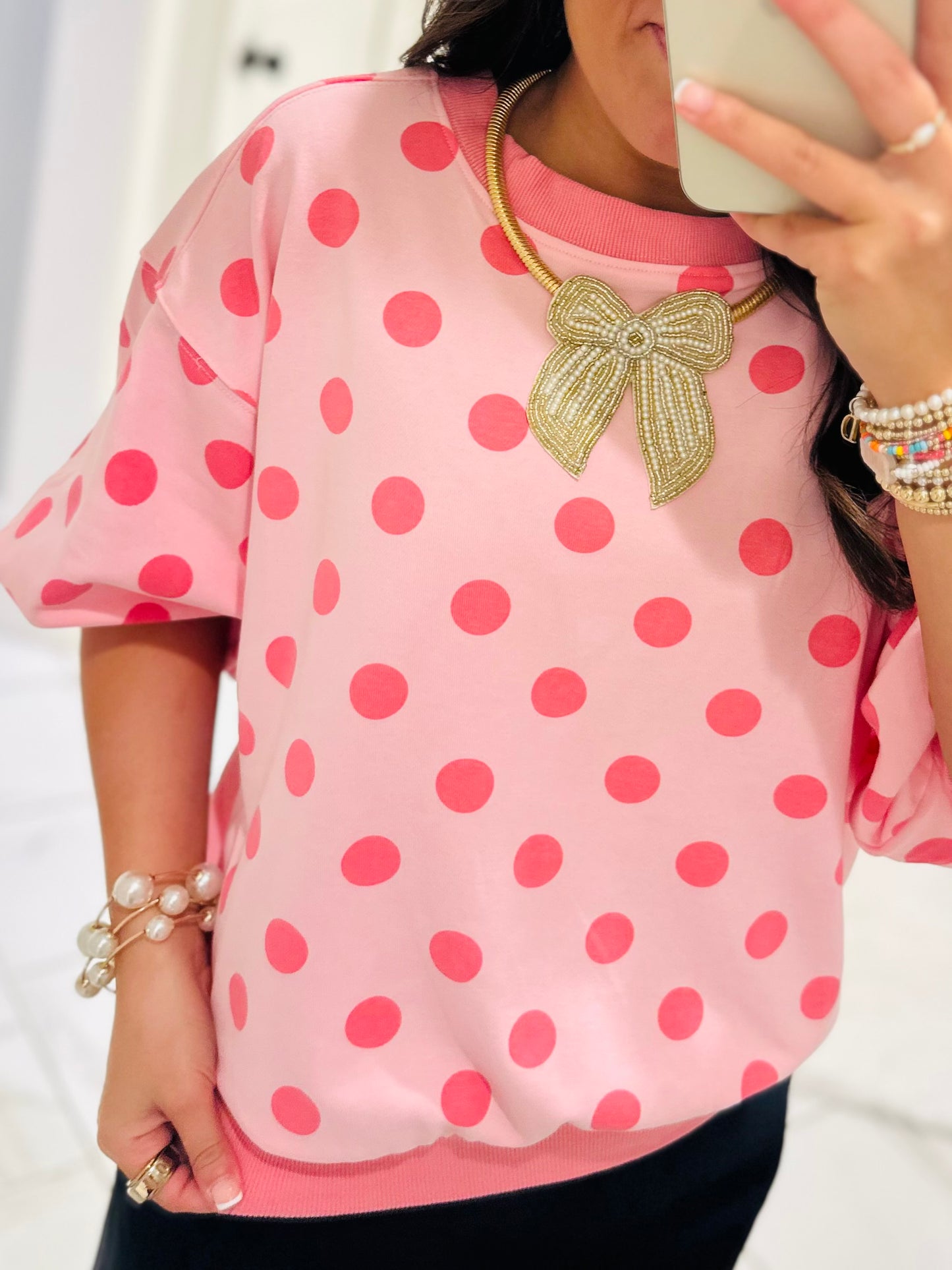 The Ainsley Pink Polka Dot Top