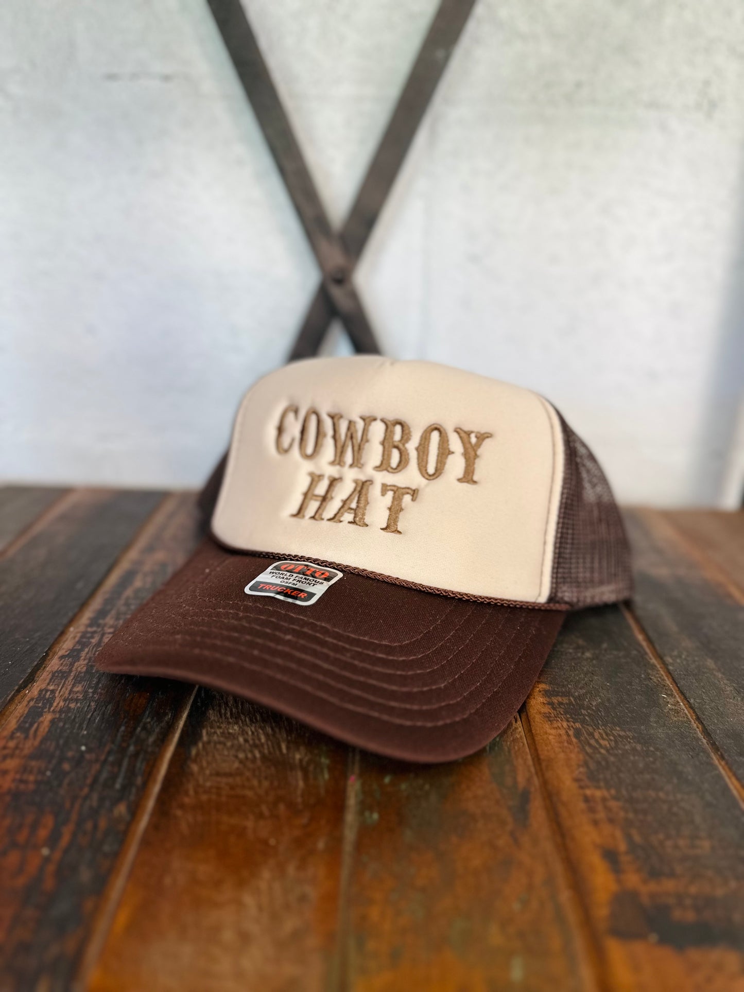 Brown Cowboy Hat Embroidered Trucker Hat