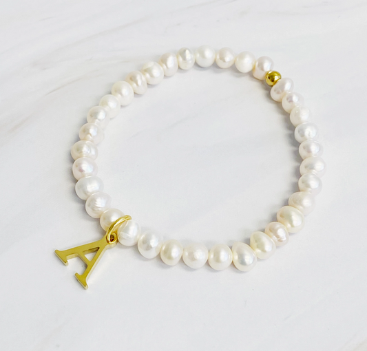 Freshwater Pearl Initial Charm Bracelet