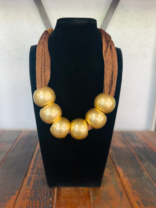 Brown Mesh Fabric Statement Necklace