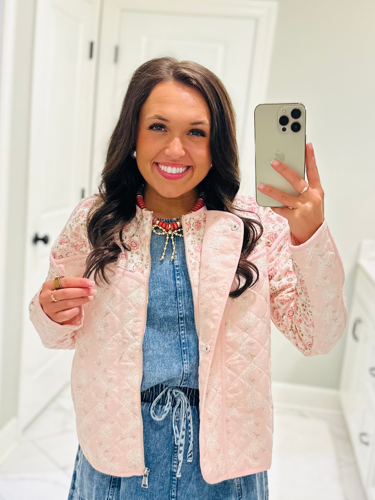 The Amelia Pink Floral Quilted Jacket