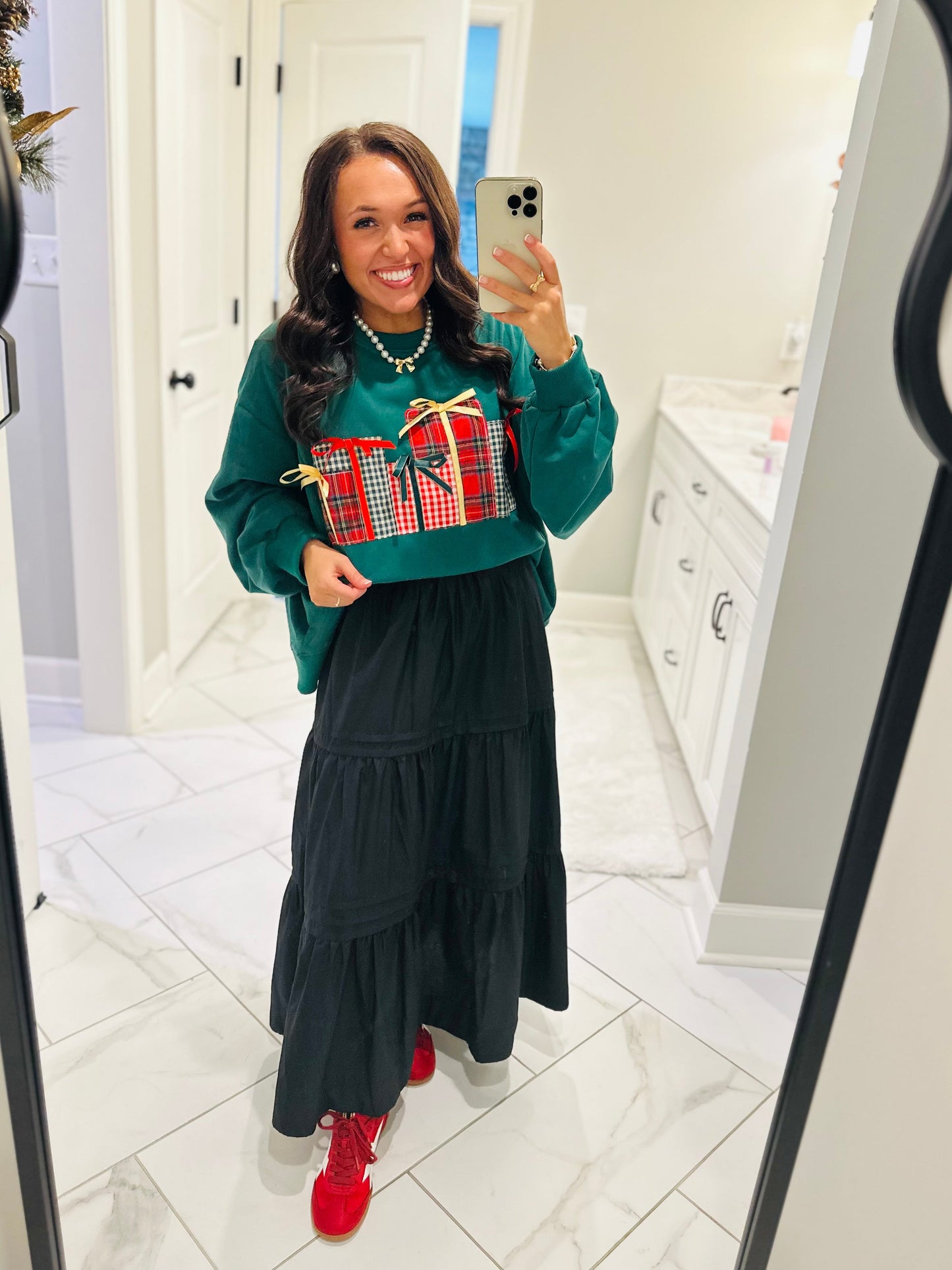 The Christmas Gift Box Patchwork Embroidered Sweatshirt