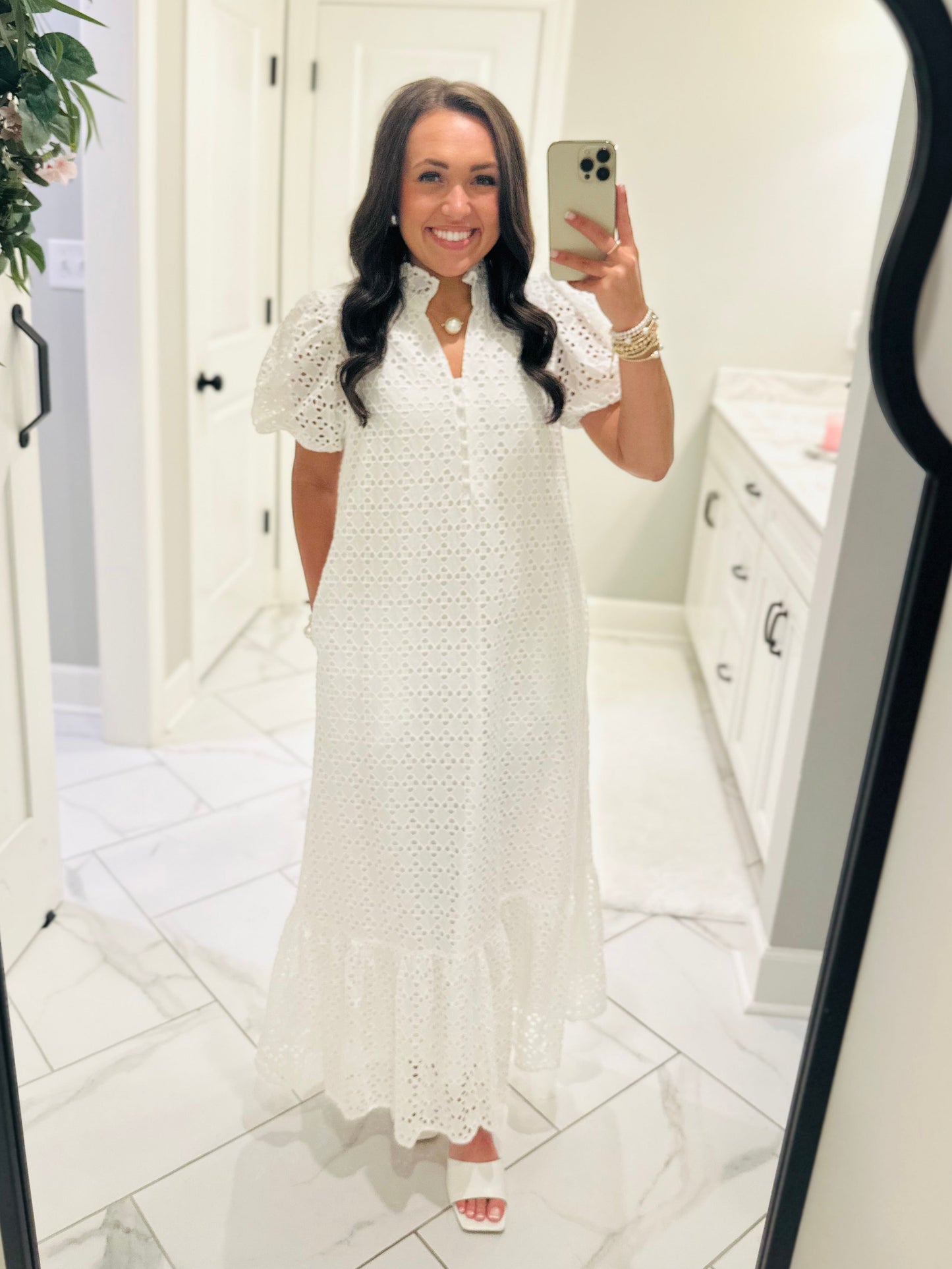 The Liz White Eyelet Midi Dress