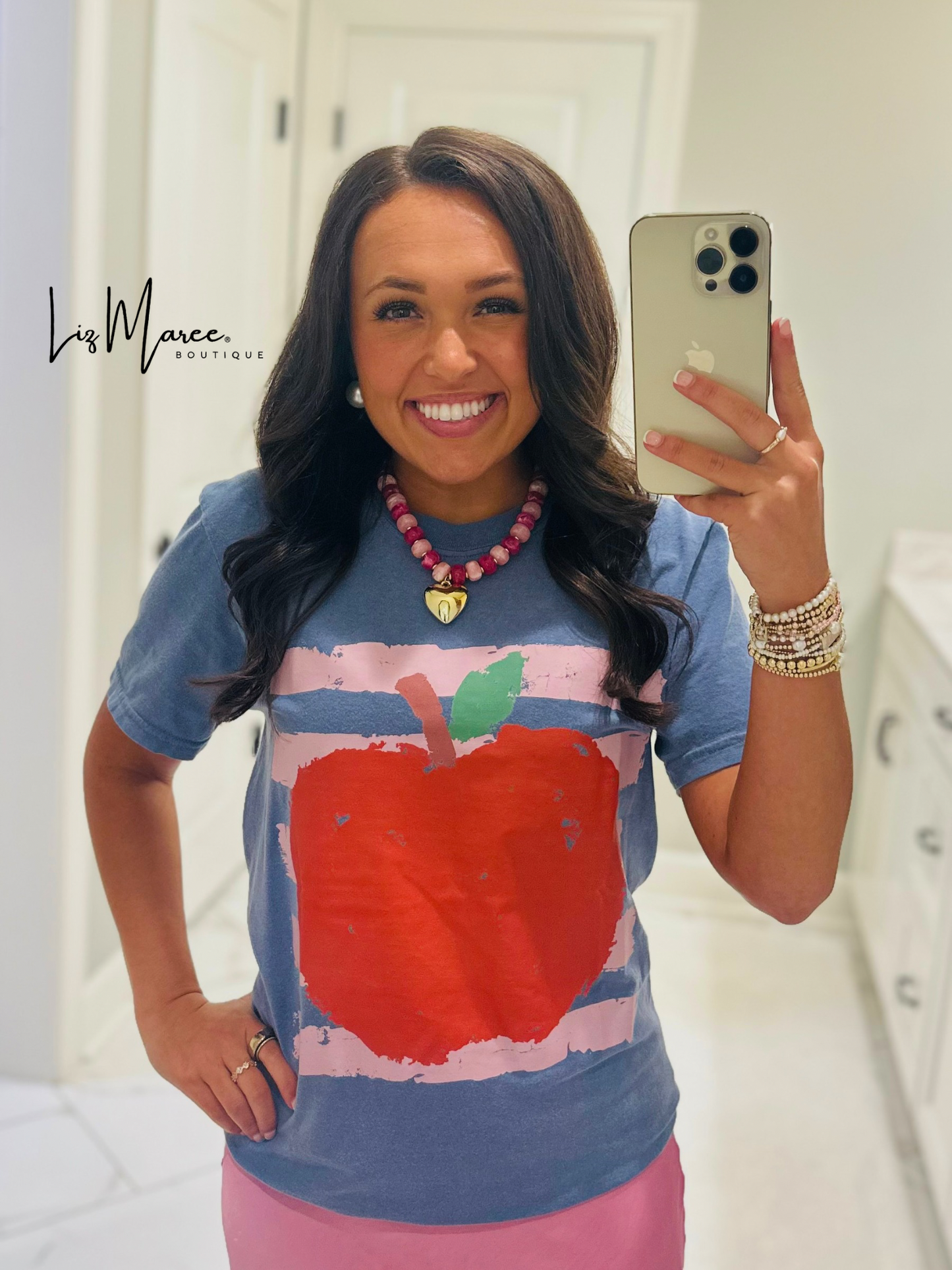 The Apple Pink Stripe Graphic Tee