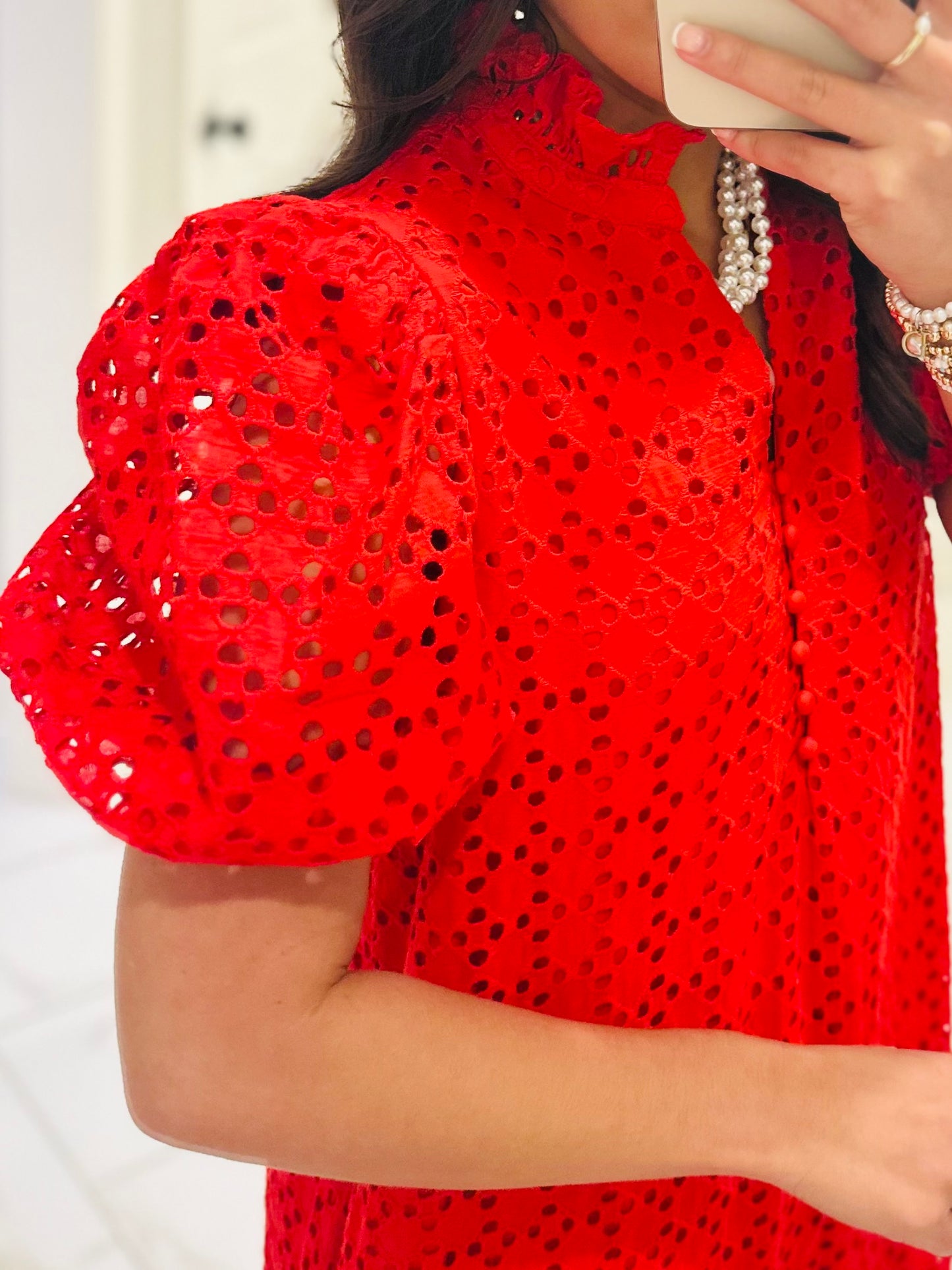 The Liz Red Eyelet Midi Dress