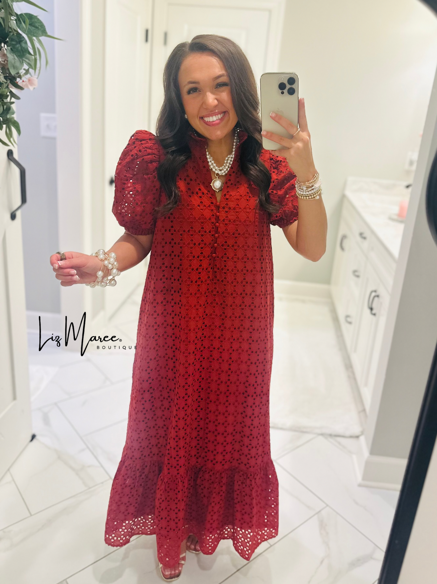 The Liz Rust Eyelet Midi Dress