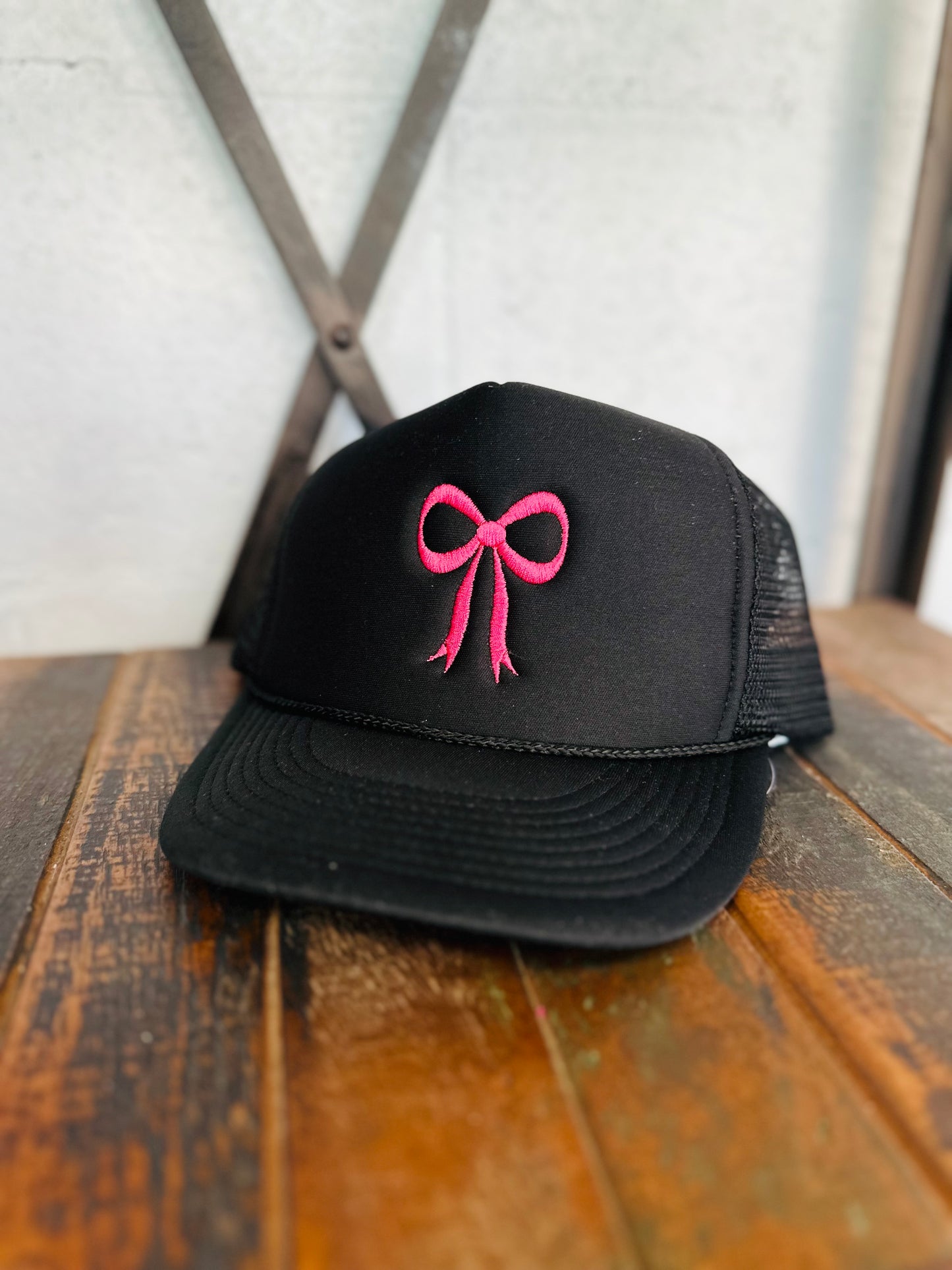 Black Coquette Embroidery Bow Trucker Hat