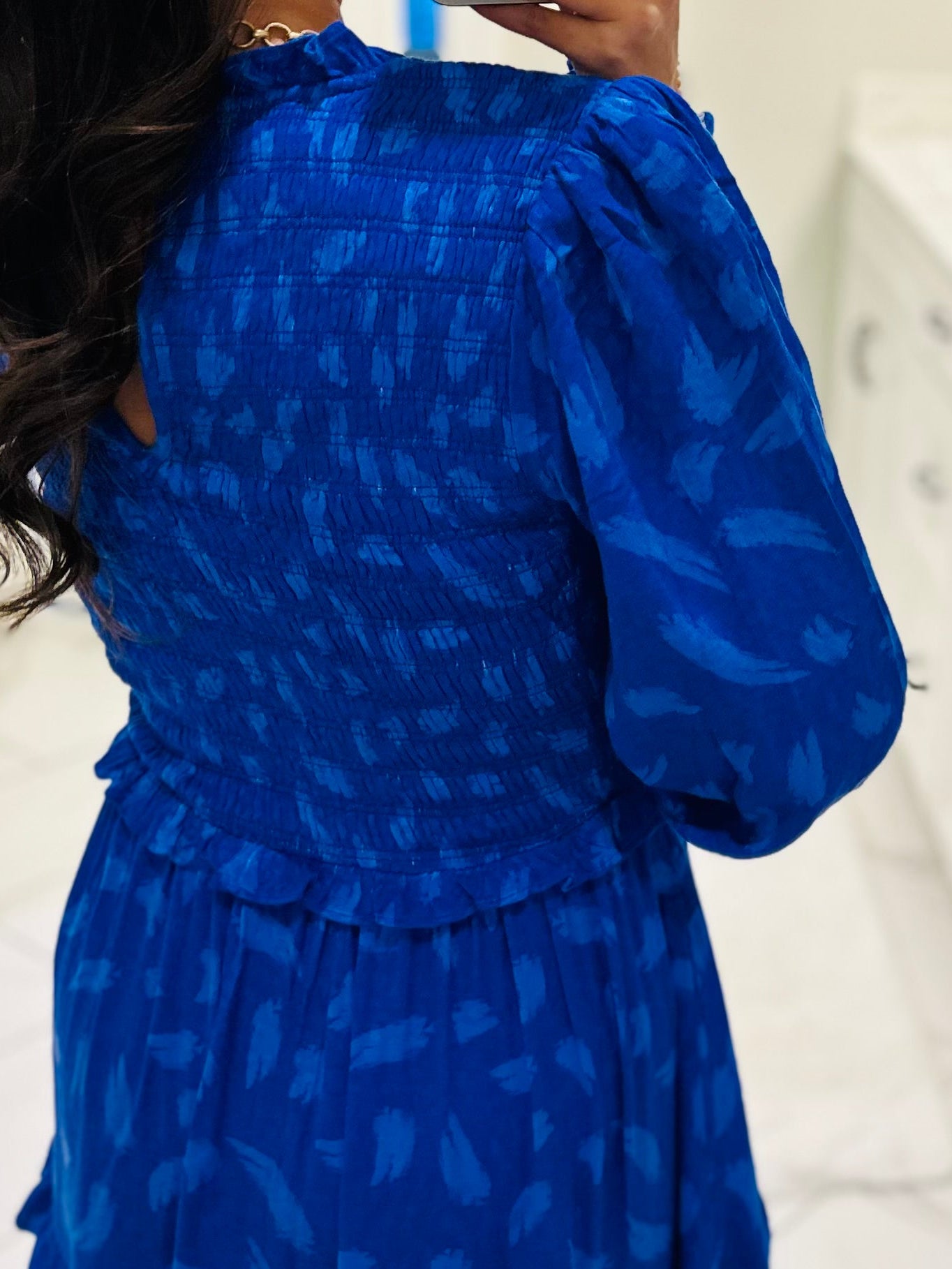 The Darya Cobalt Blue Smocked Midi Dress